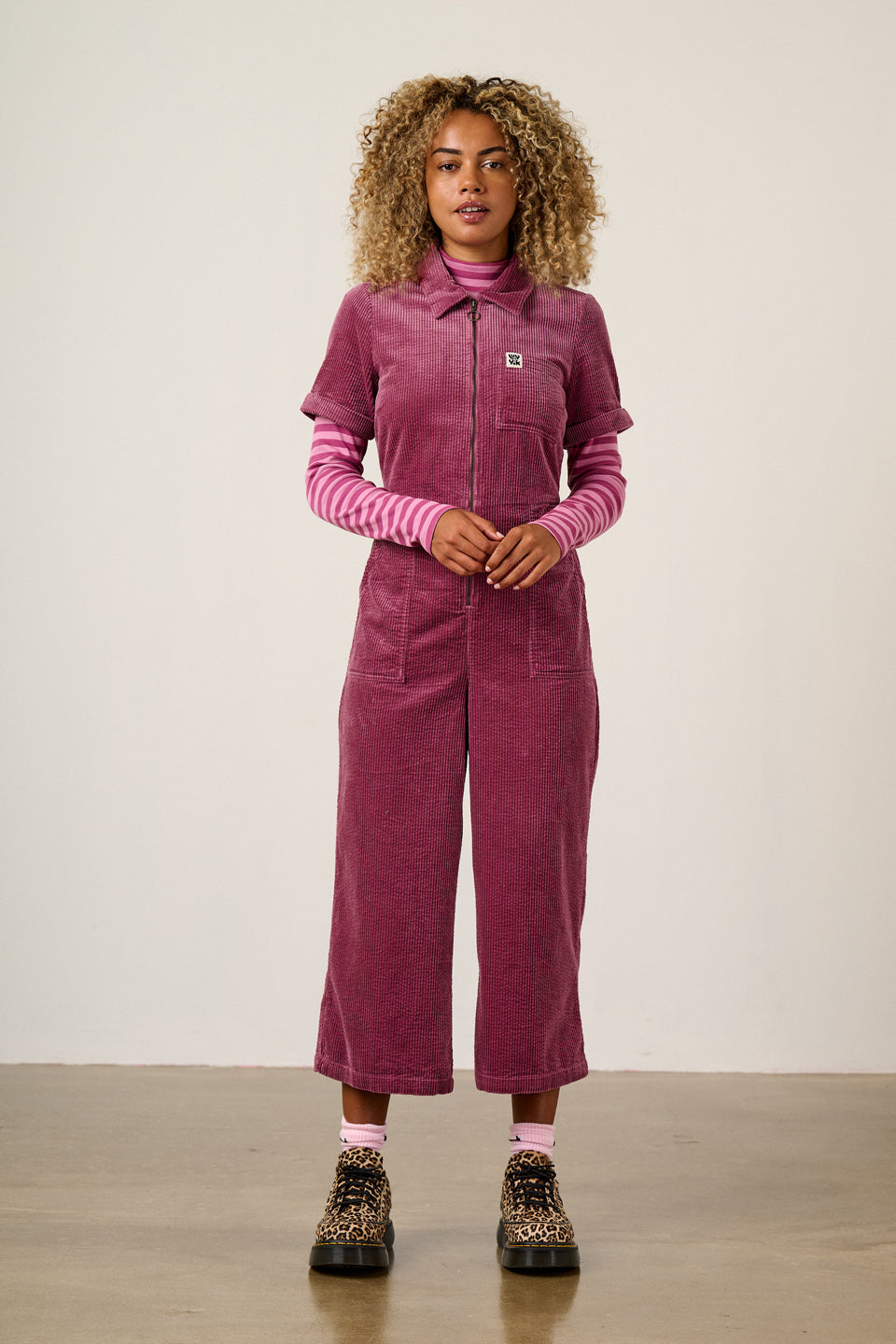 Ragan - Cropped Leg Jumpsuit Organic Cotton Corduroy in Raspberry