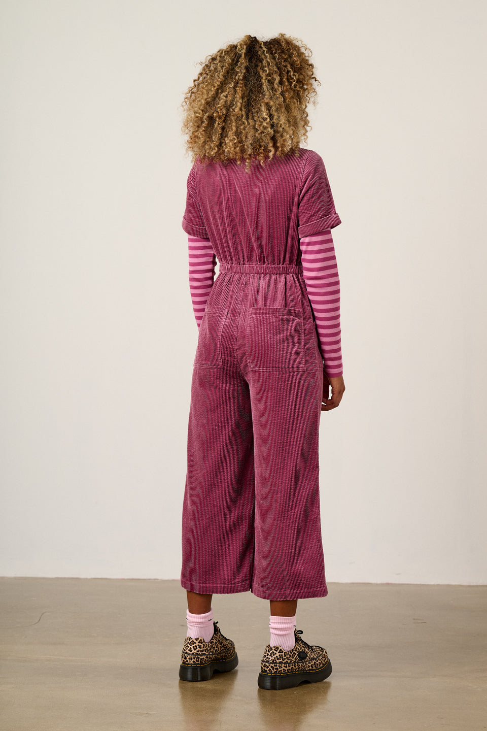 Ragan - Cropped Leg Jumpsuit Organic Cotton Corduroy in Raspberry