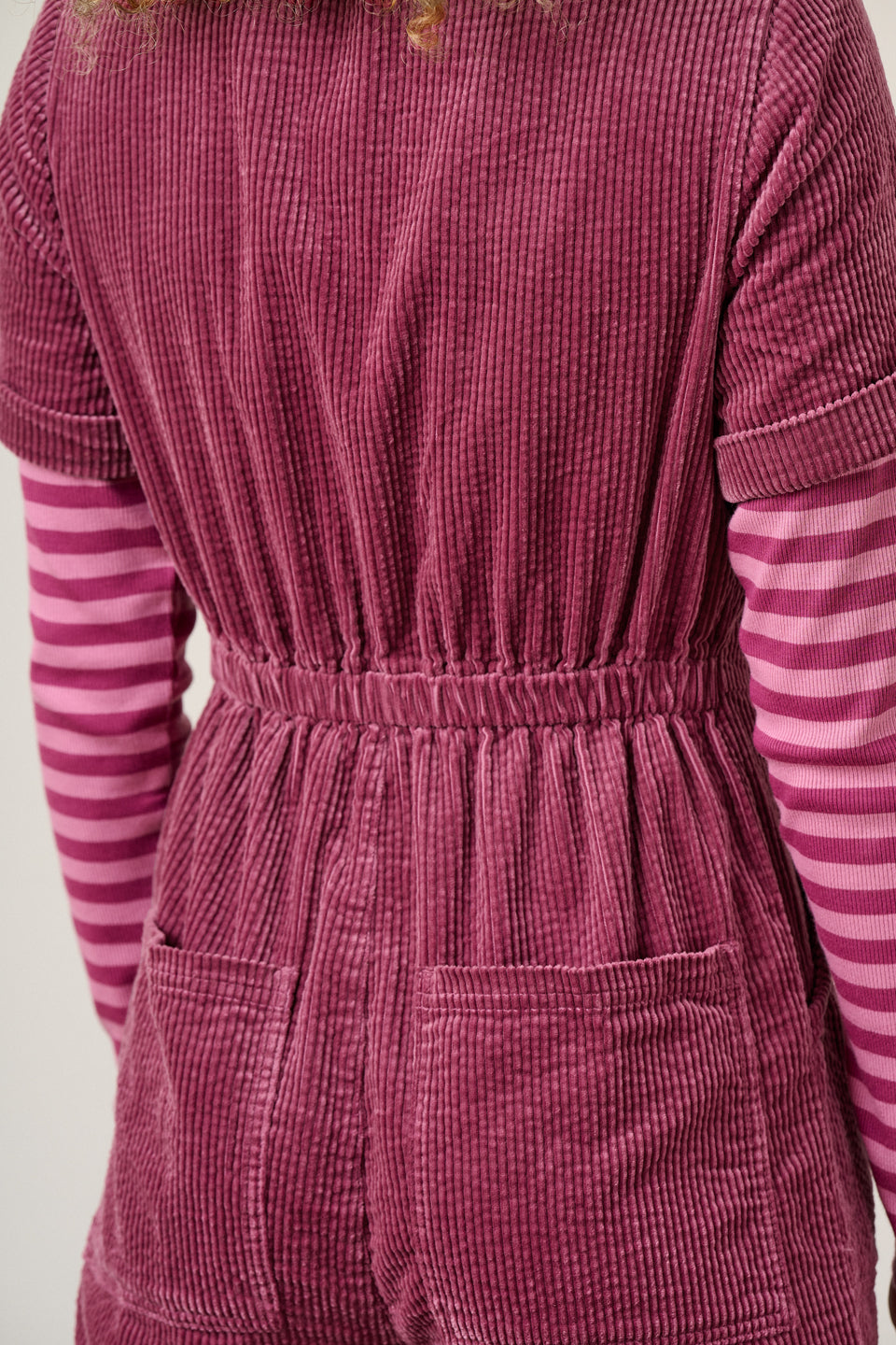 Ragan - Cropped Leg Jumpsuit Organic Cotton Corduroy in Raspberry