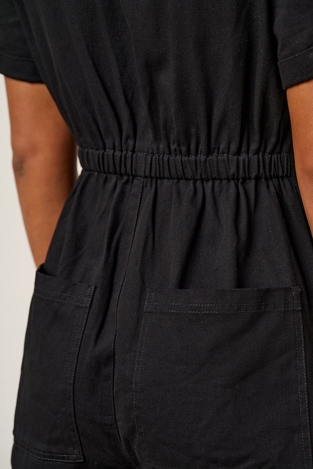 Ragan - Cropped Leg Jumpsuit Organic Cotton Twill in Black