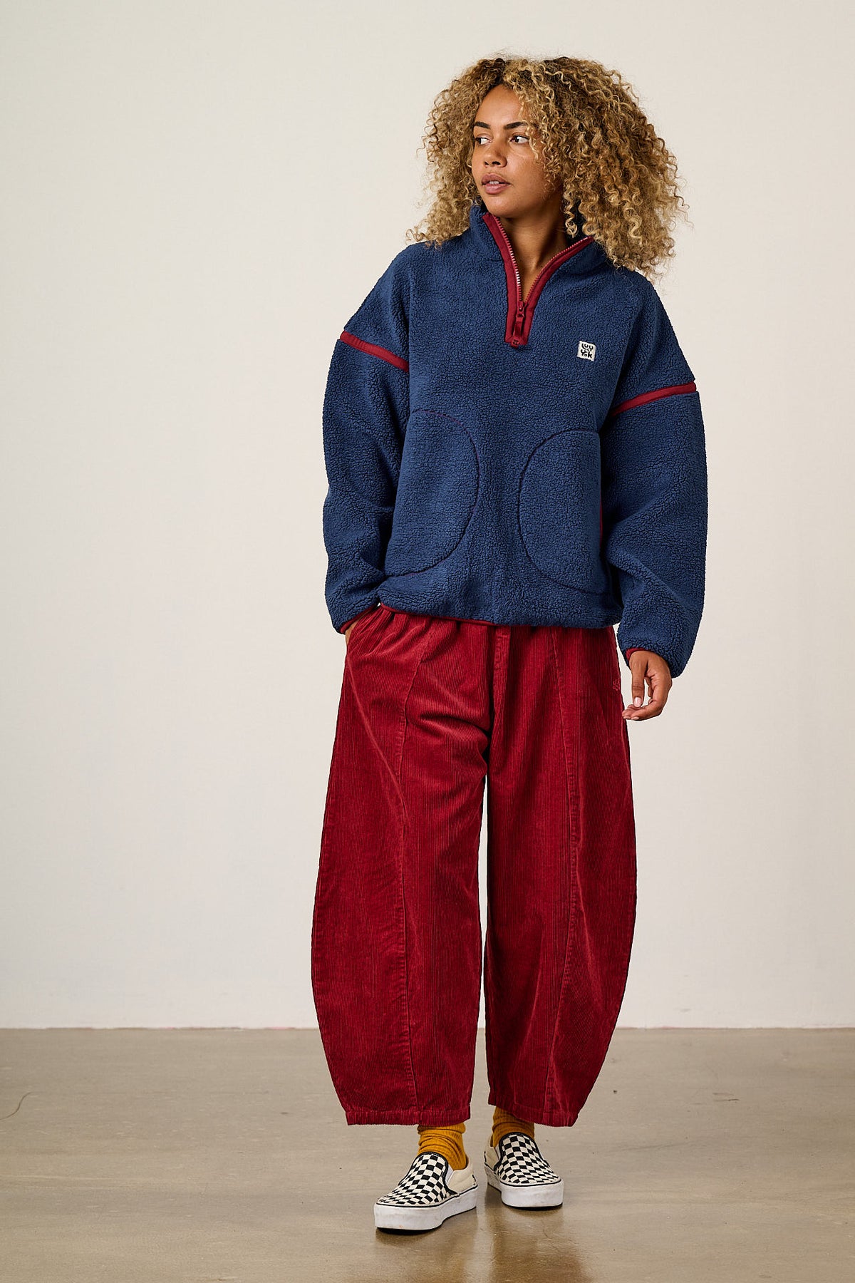 Hadley - Half Zip Fleece Recycled Polyester Borg in Navy and Burgundy