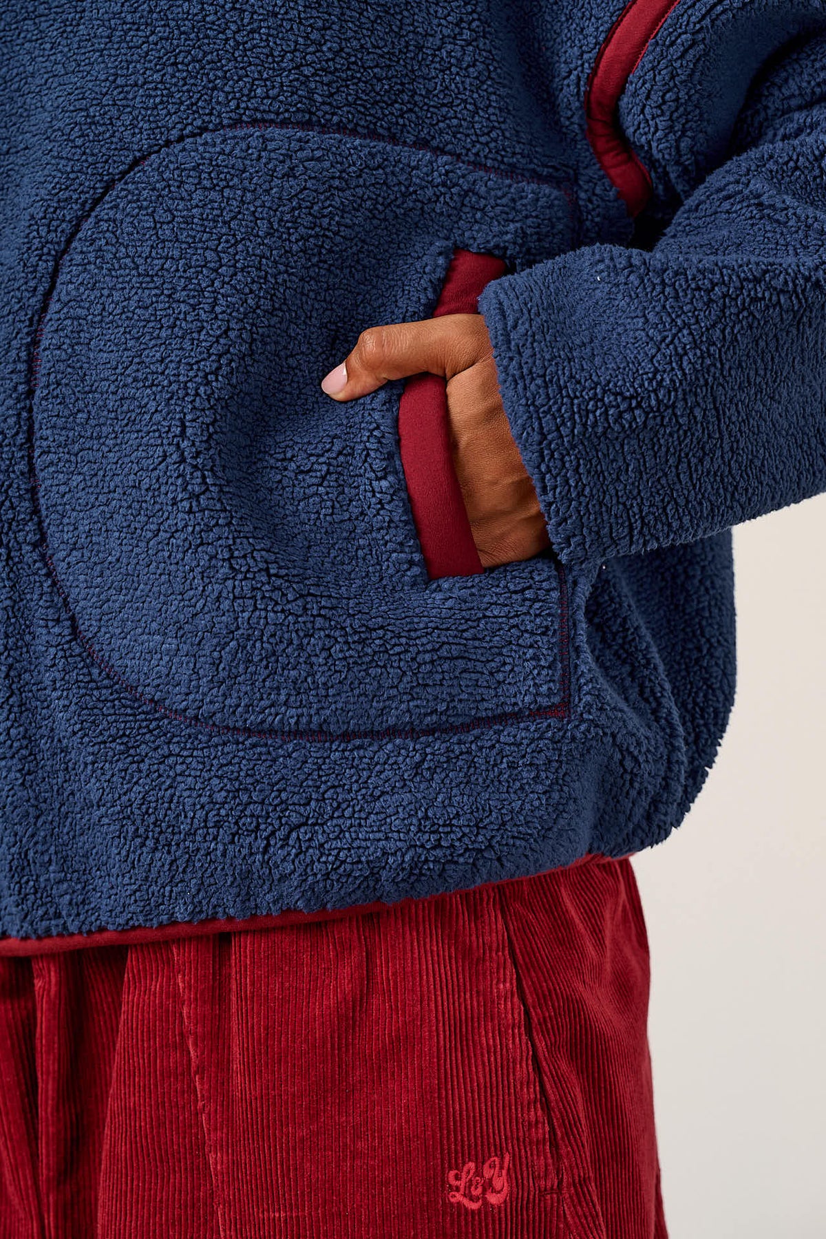 Hadley - Half Zip Fleece Recycled Polyester Borg in Navy and Burgundy