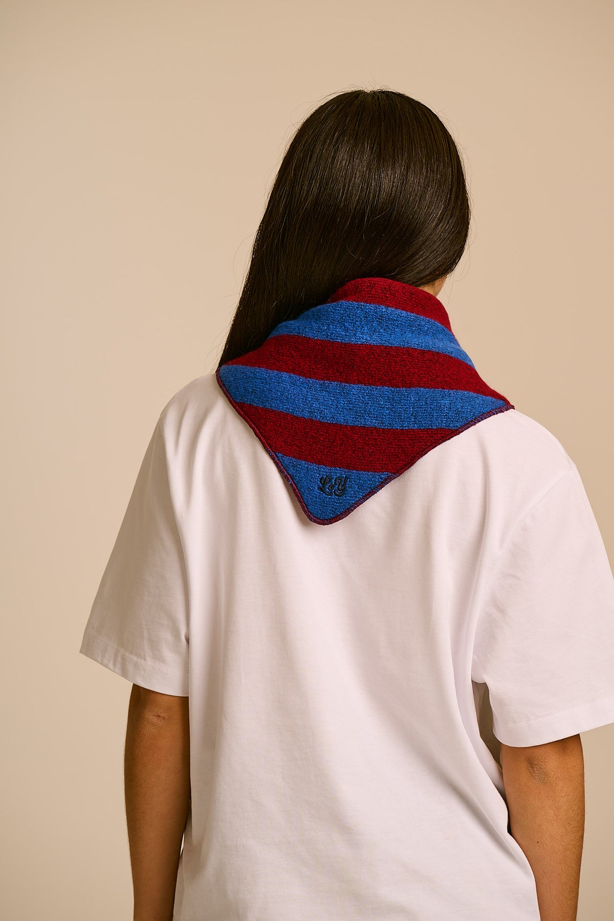 Loki - Neck Scarf Recycled Polyester in Burgundy and Blue Stripe