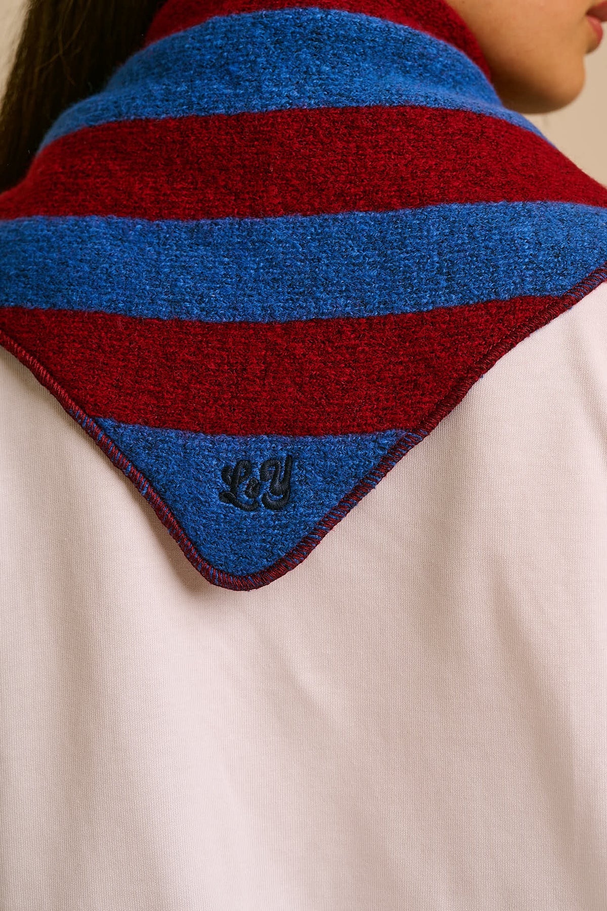 Loki - Neck Scarf Recycled Polyester in Burgundy and Blue Stripe