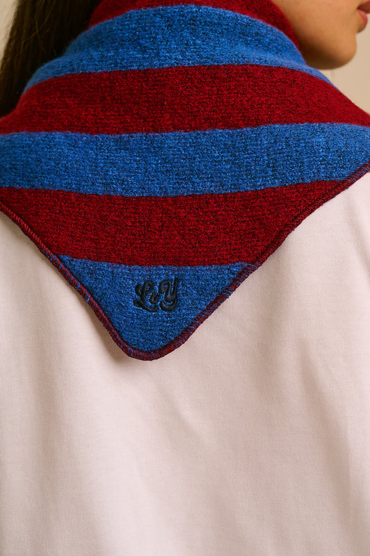 Loki - Neck Scarf Recycled Polyester in Burgundy and Blue Stripe