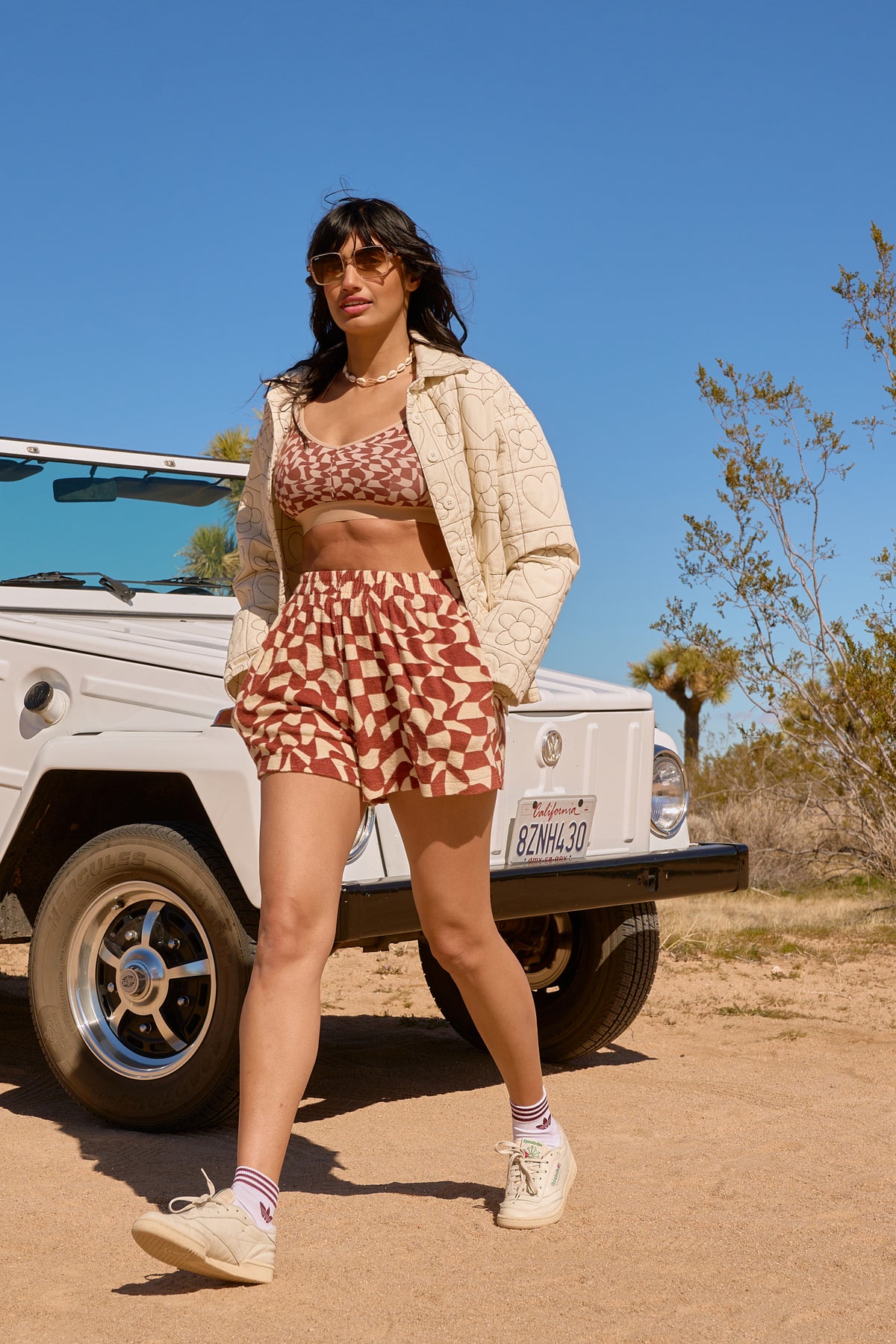 Jessie - Mid-Thigh Shorts Organic Cotton Towelling in Amara Grid