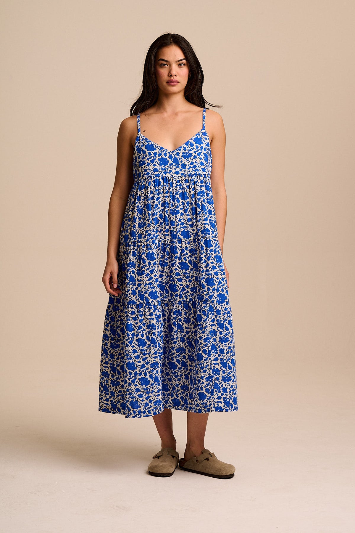 Mable - Tiered Maxi Dress Organic Cotton Double Gauze in Blue Floral