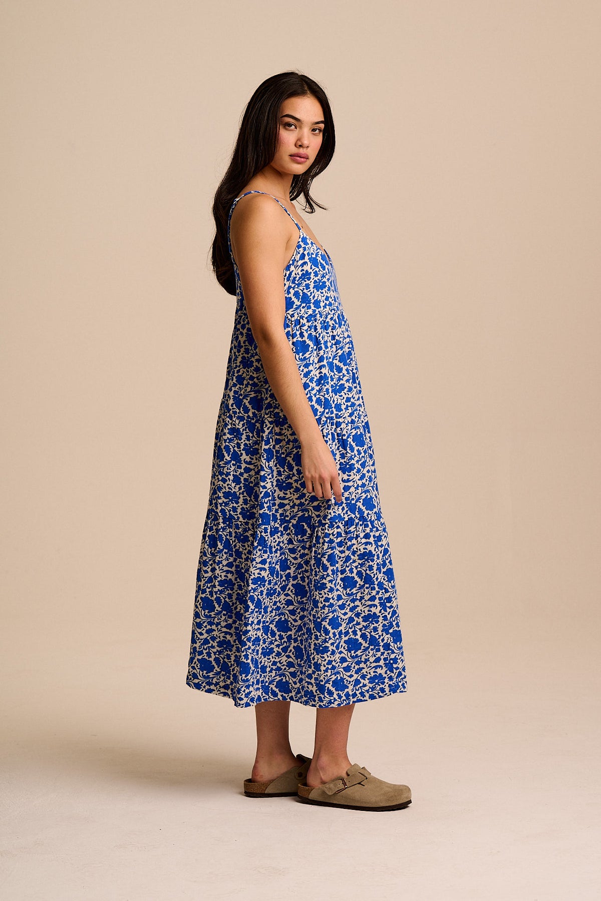 Mable - Tiered Maxi Dress Organic Cotton Double Gauze in Blue Floral
