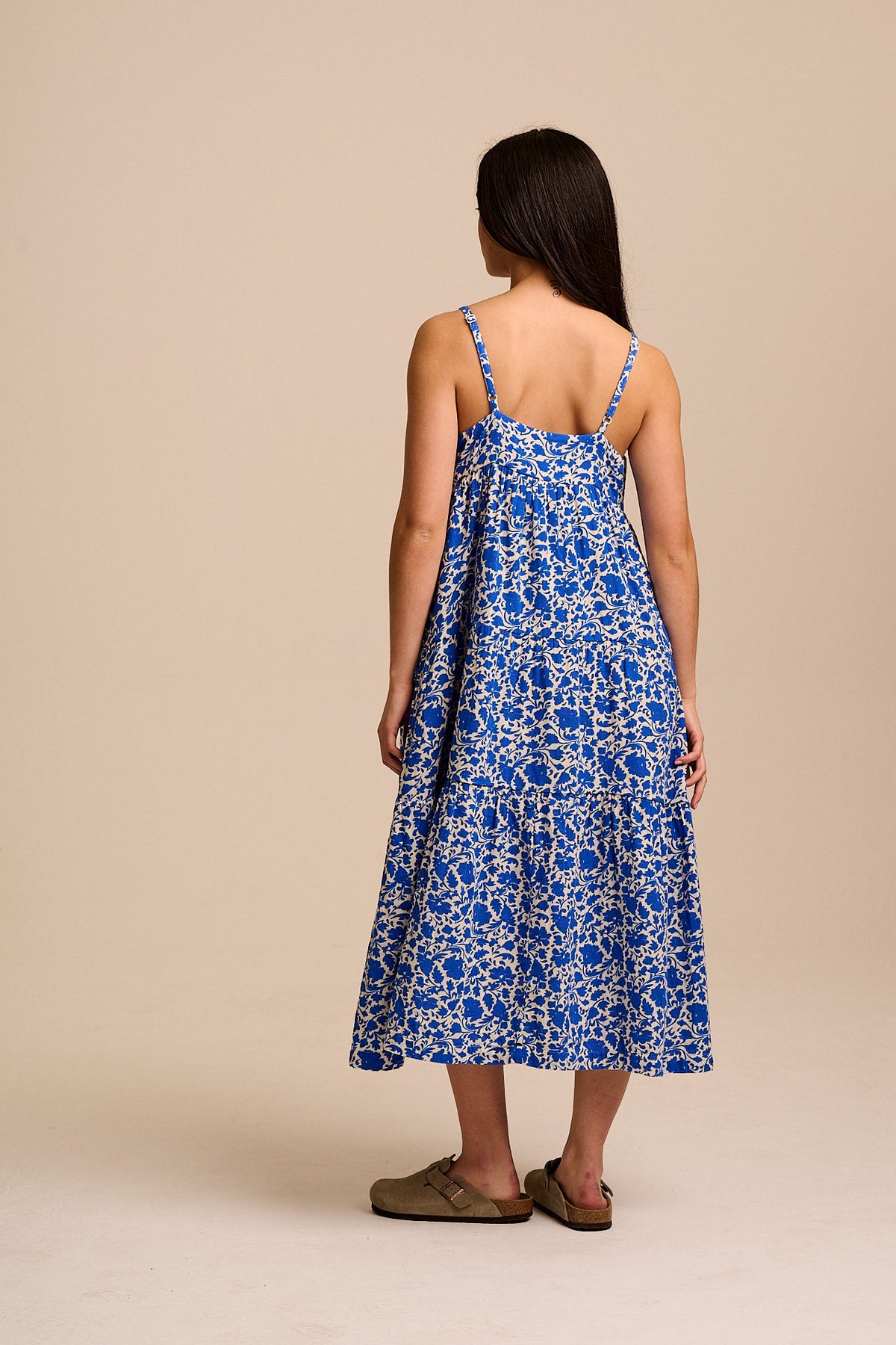 Mable - Tiered Maxi Dress Organic Cotton Double Gauze in Blue Floral