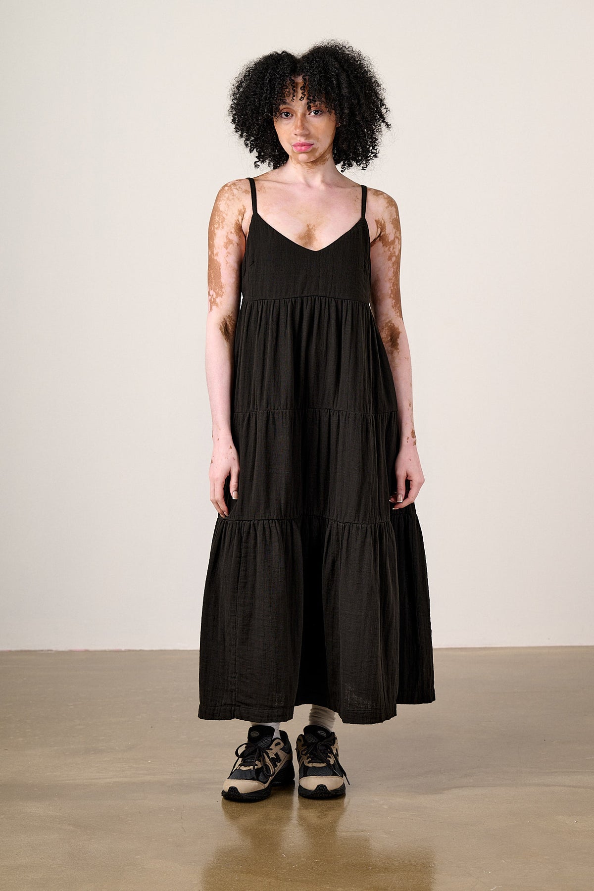 Mable - Tiered Maxi Dress - Organic Cotton Double Gauze in Black