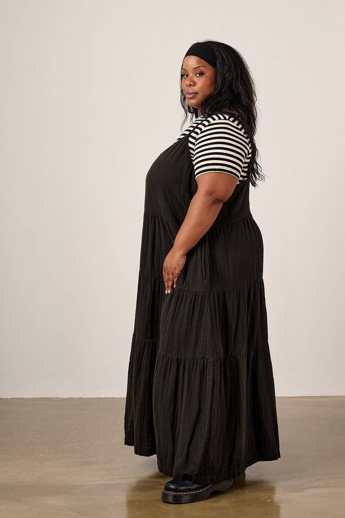 Mable - Tiered Maxi Dress - Organic Cotton Double Gauze in Black