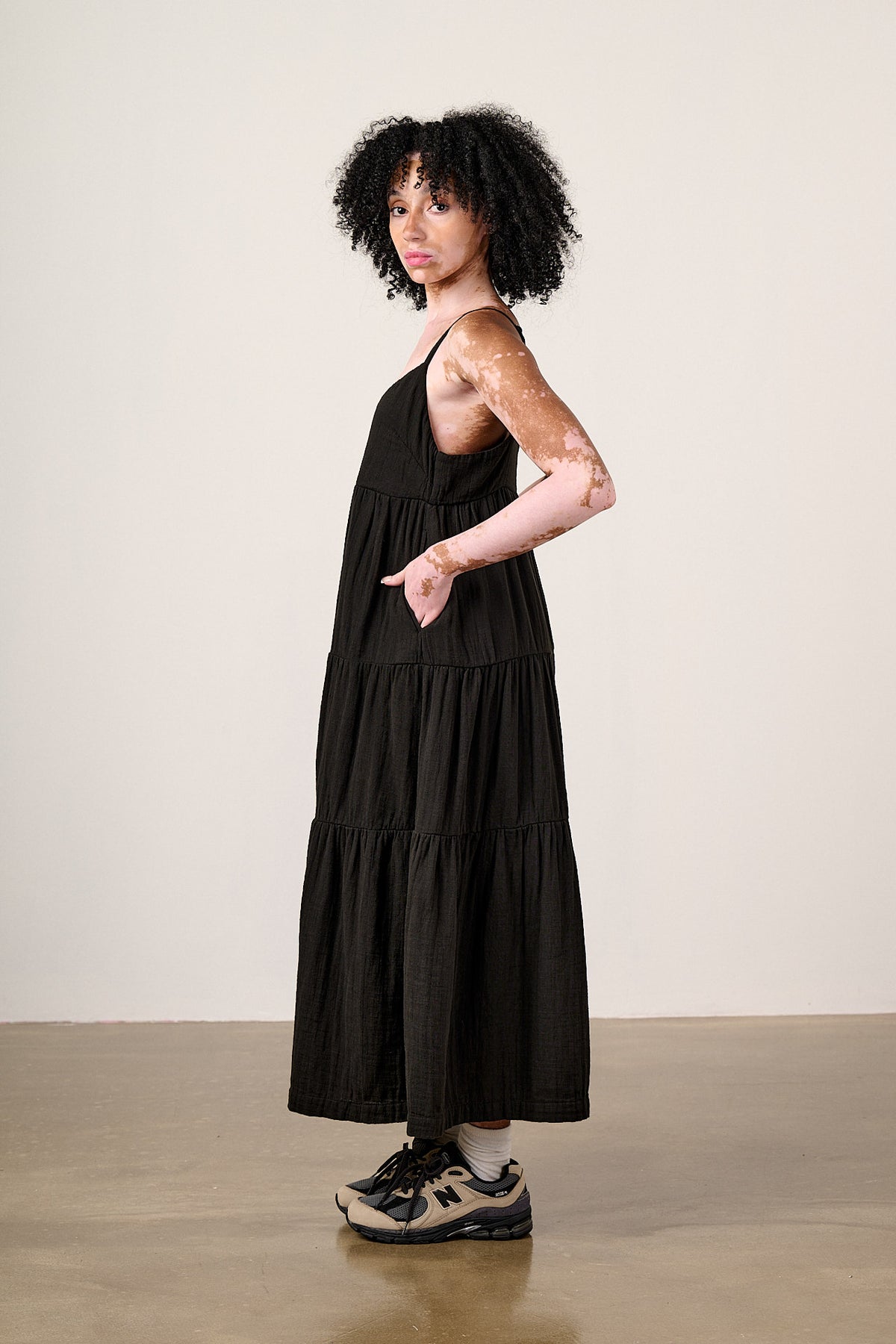 Mable - Tiered Maxi Dress - Organic Cotton Double Gauze in Black