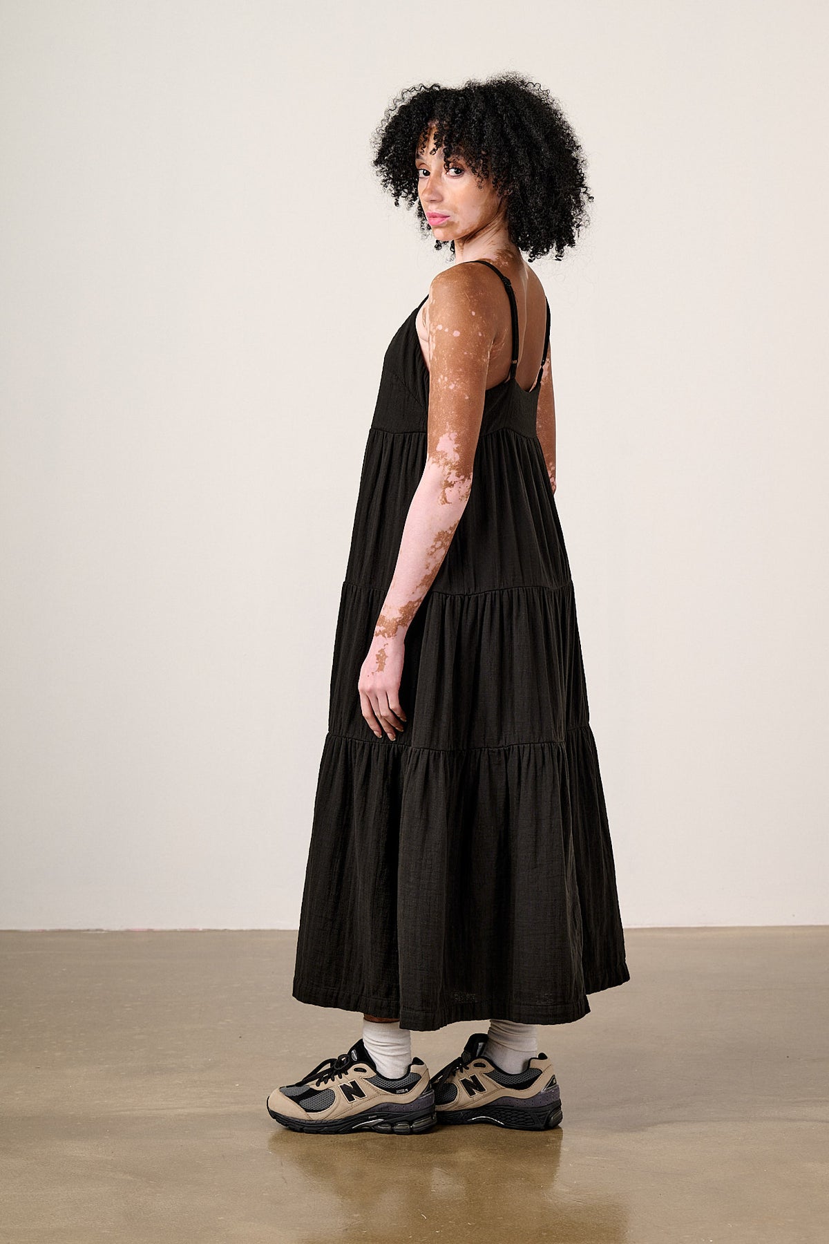 Mable - Tiered Maxi Dress - Organic Cotton Double Gauze in Black