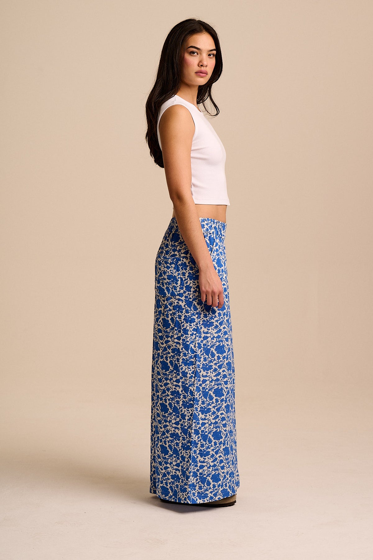 Maddie - Wide Leg Trousers Organic Cotton Double Gauze in Summer Edit Blue Floral