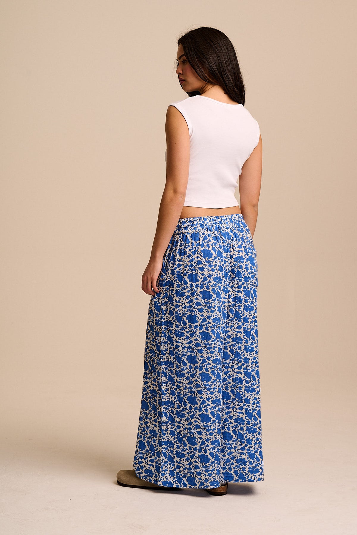 Maddie - Wide Leg Trousers Organic Cotton Double Gauze in Summer Edit Blue Floral