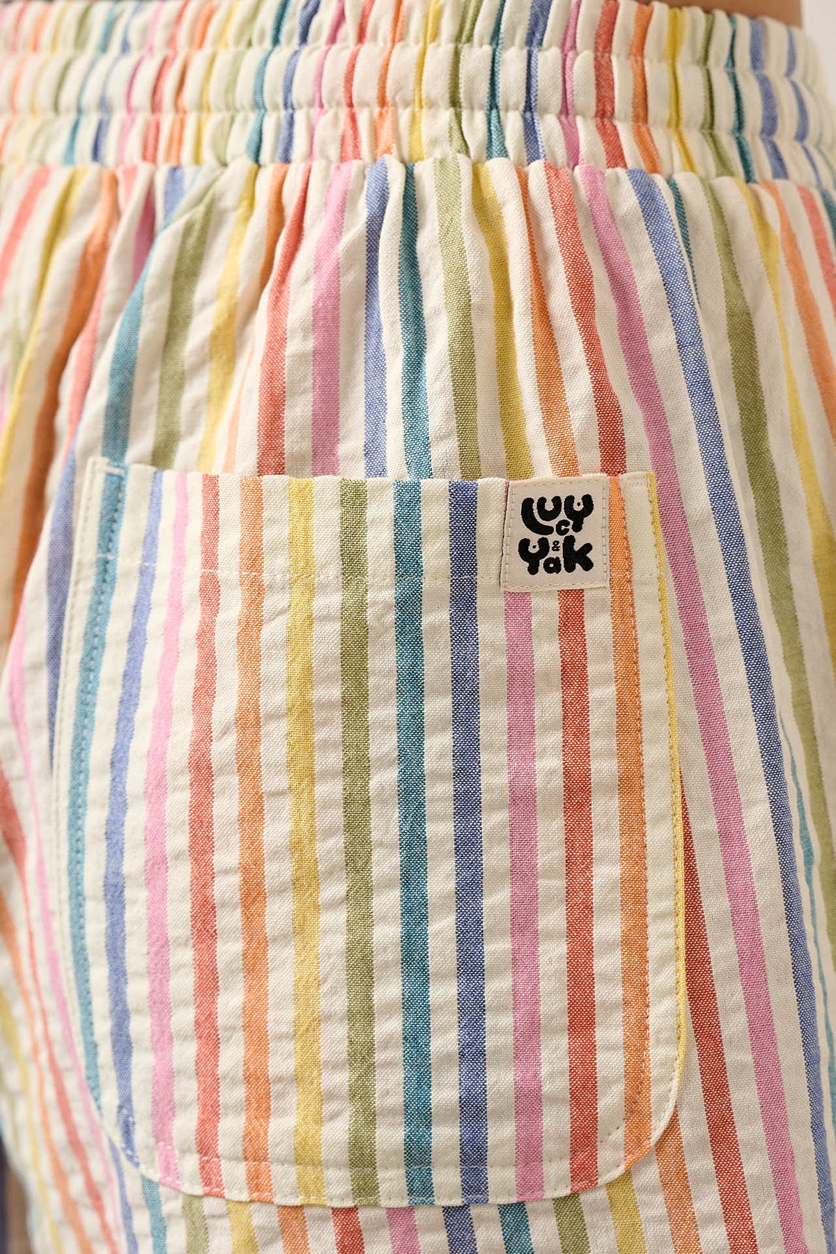 Madero - Knee Length Shorts Organic Cotton Seersucker in Vintage Rainbow Stripe