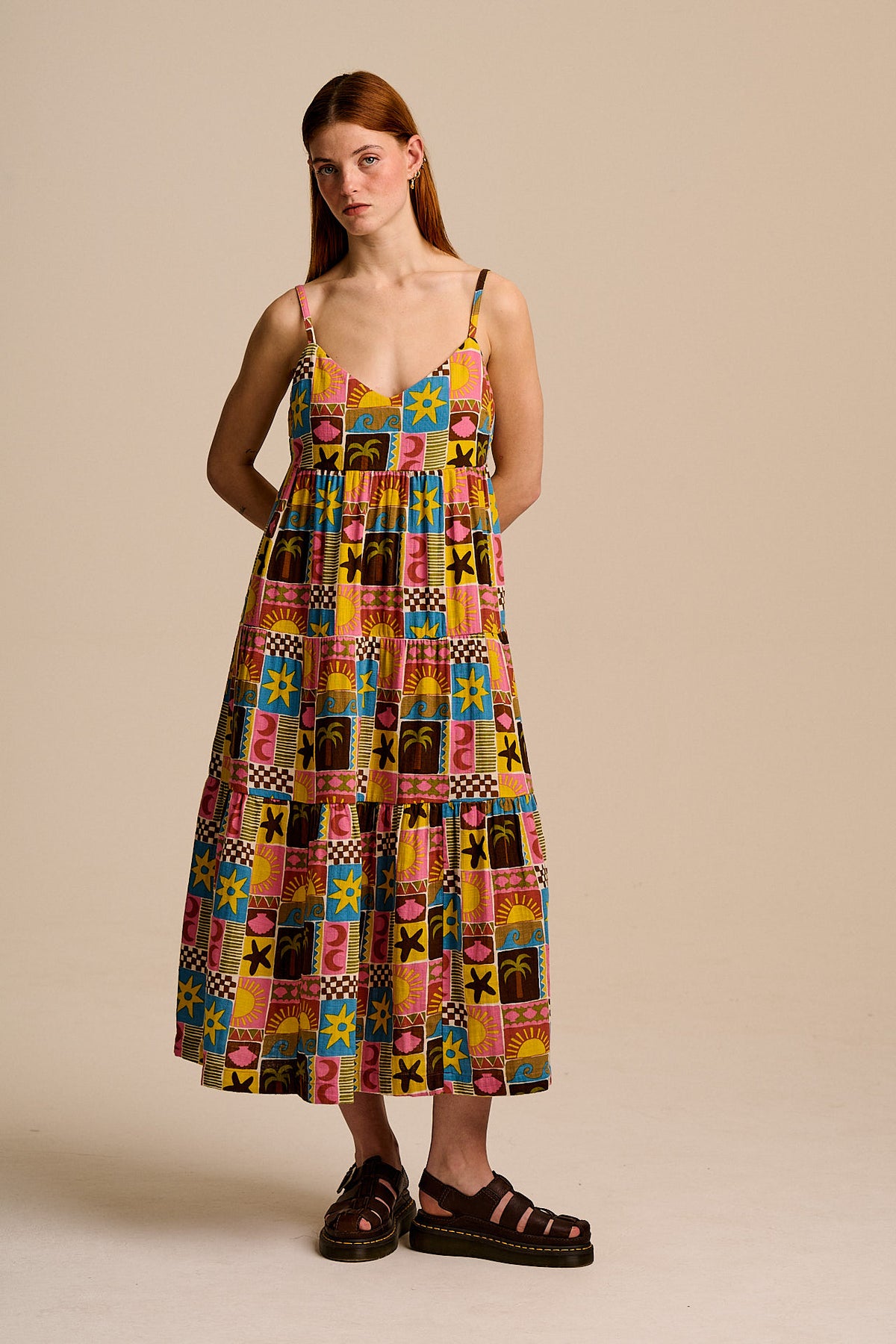 Mable - Tiered Maxi Dress Organic Cotton Double Gauze in Multi Coastal Print