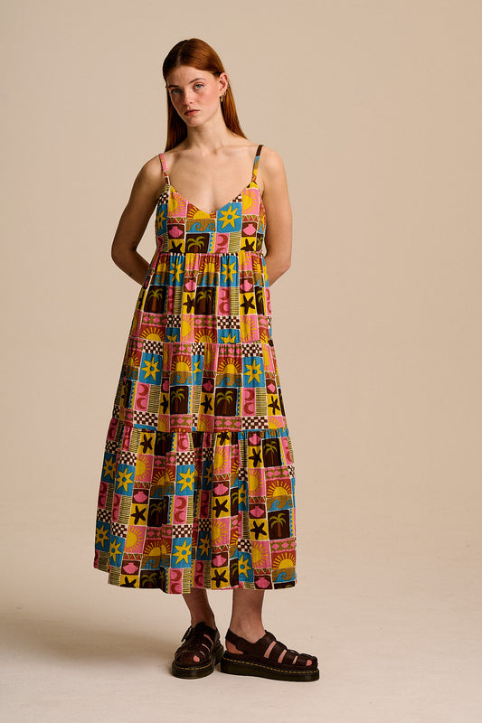 Mable - Tiered Maxi Dress Organic Cotton Double Gauze in Multi Coastal Print
