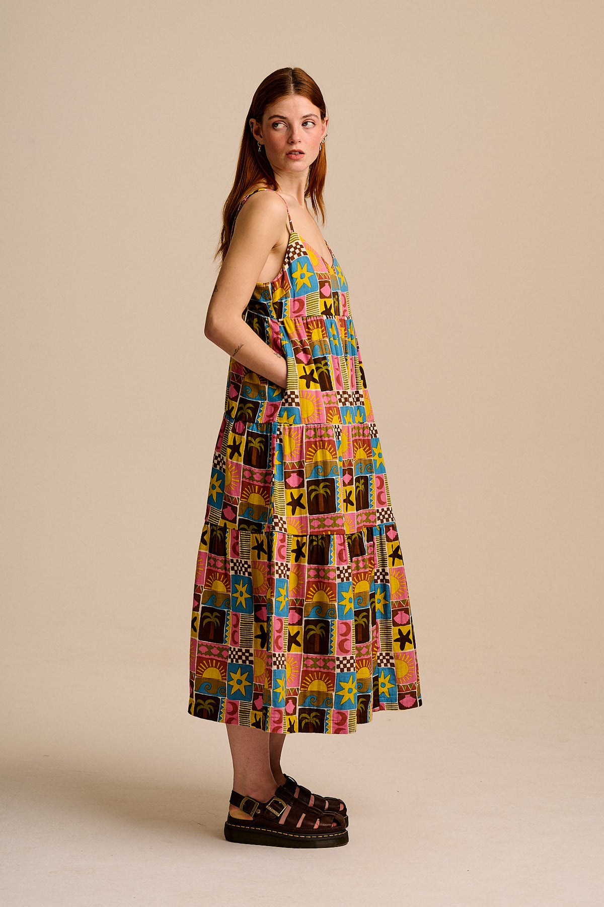 Mable - Tiered Maxi Dress Organic Cotton Double Gauze in Multi Coastal Print