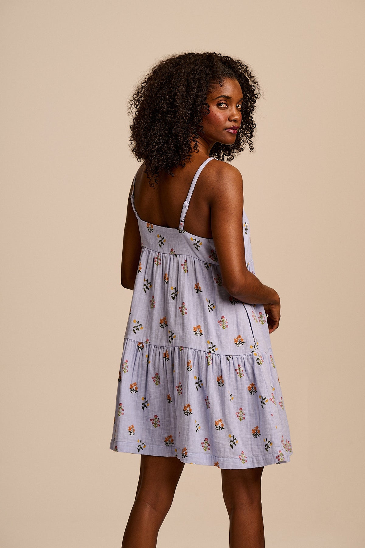 Mae - Tiered Mini Dress Organic Cotton Double Gauze in Blue Walled Bloom