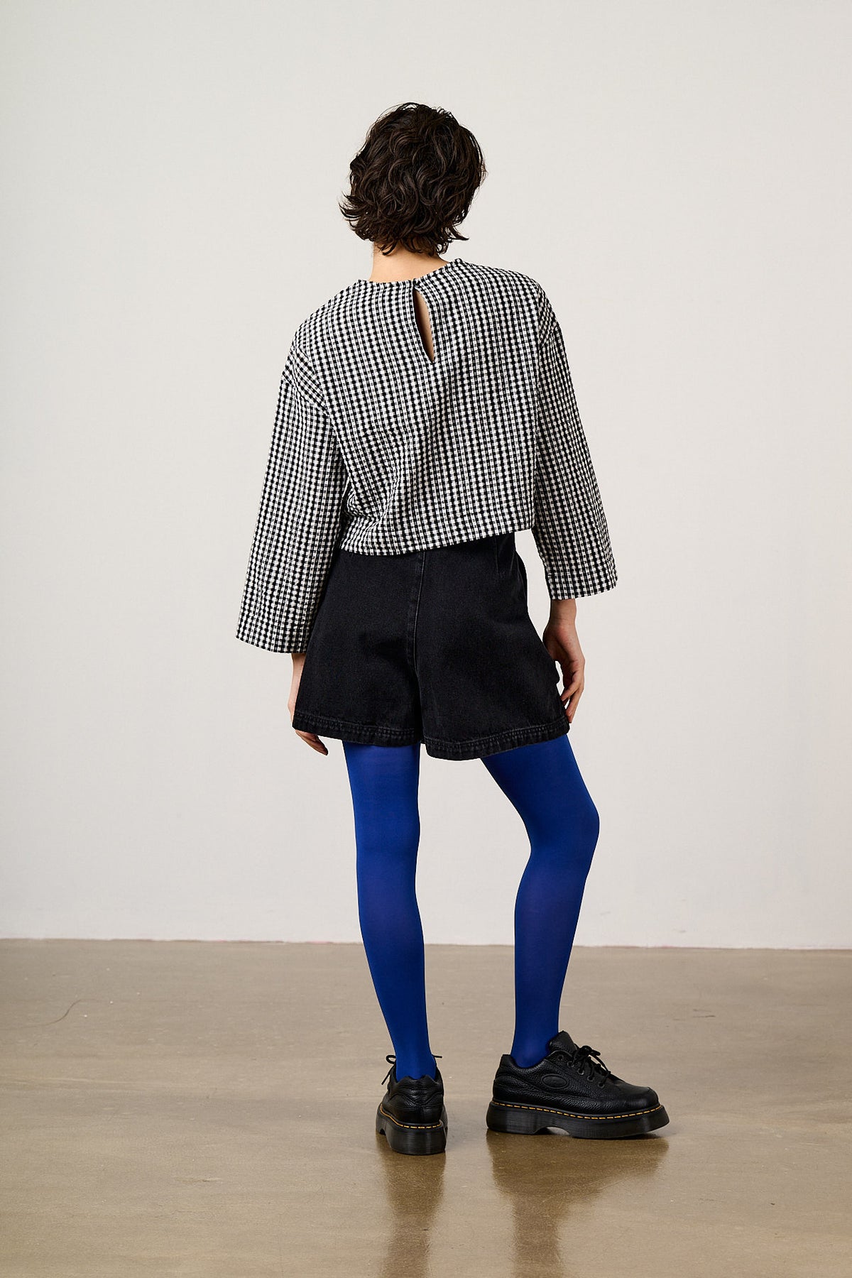 Maisie - Boxy Top Organic Cotton Seersucker in Black & White Gingham