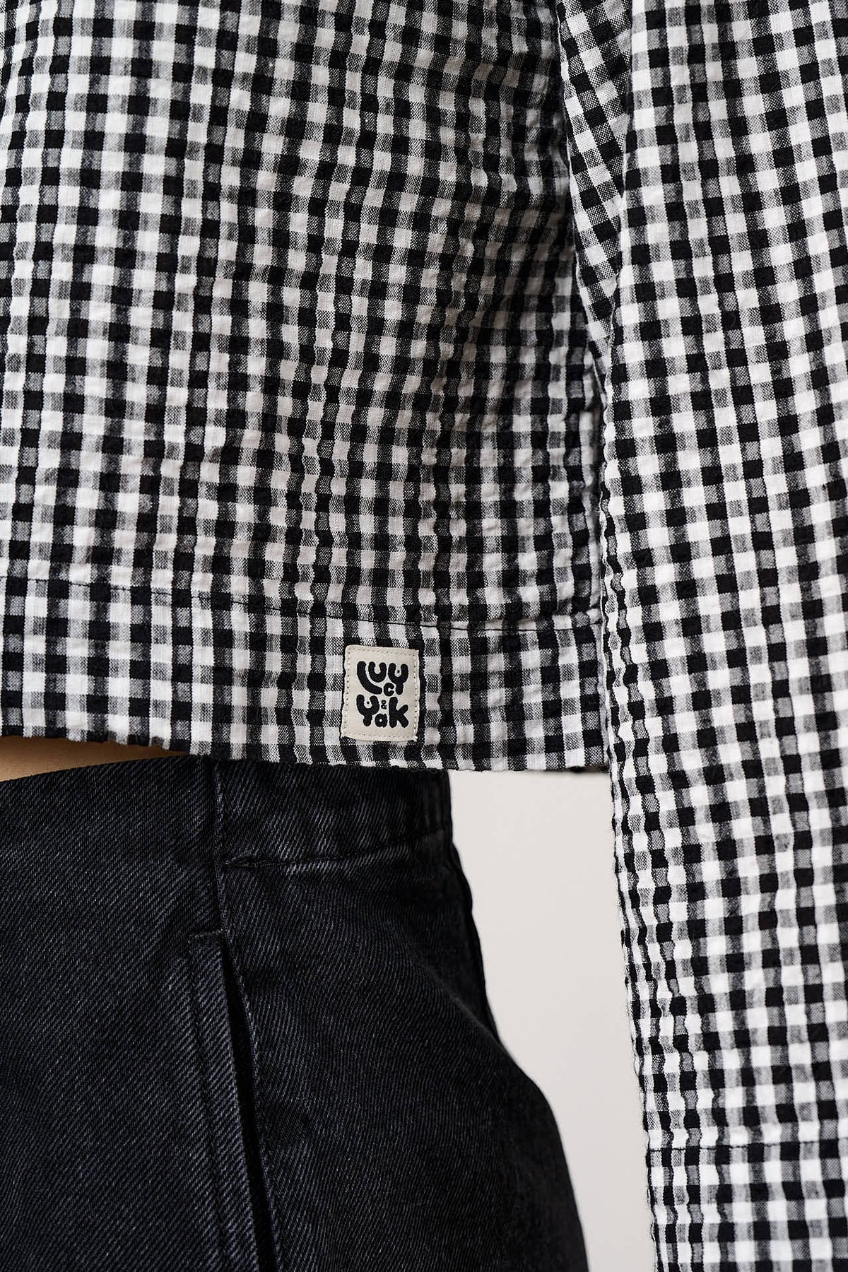 Maisie - Boxy Top Organic Cotton Seersucker in Black & White Gingham