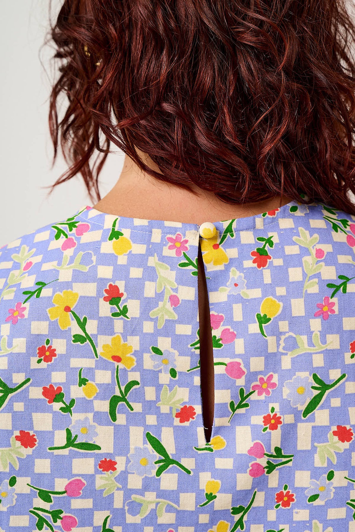 Maisie - Boxy Top Organic Cotton in Ditsy Checkerboard Floral