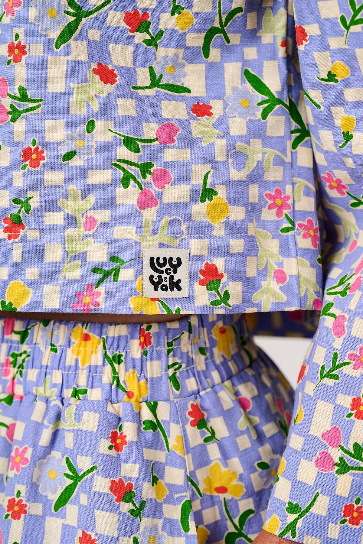 Maisie - Boxy Top Organic Cotton in Ditsy Checkerboard Floral
