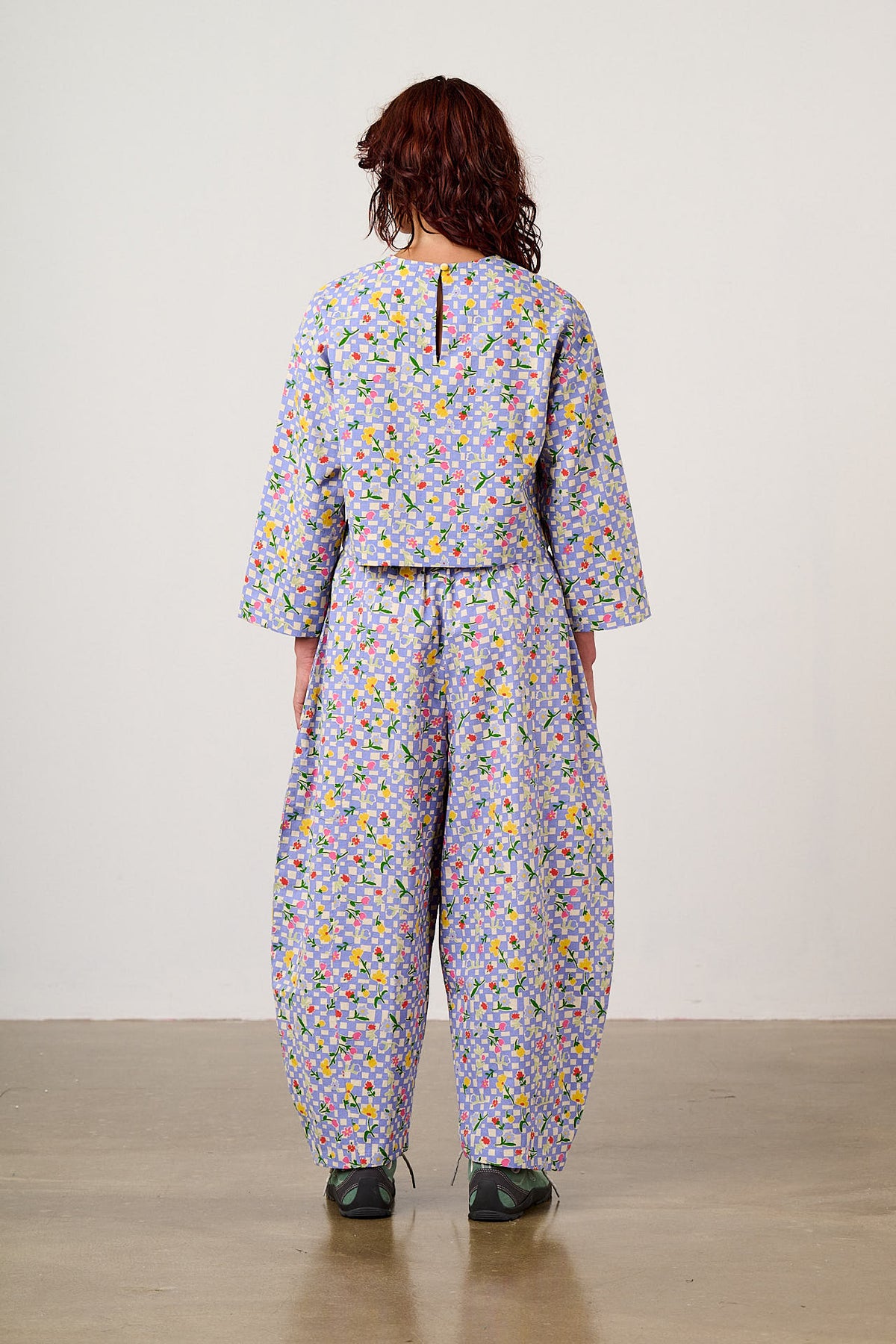 Maisie - Boxy Top Organic Cotton in Ditsy Checkerboard Floral