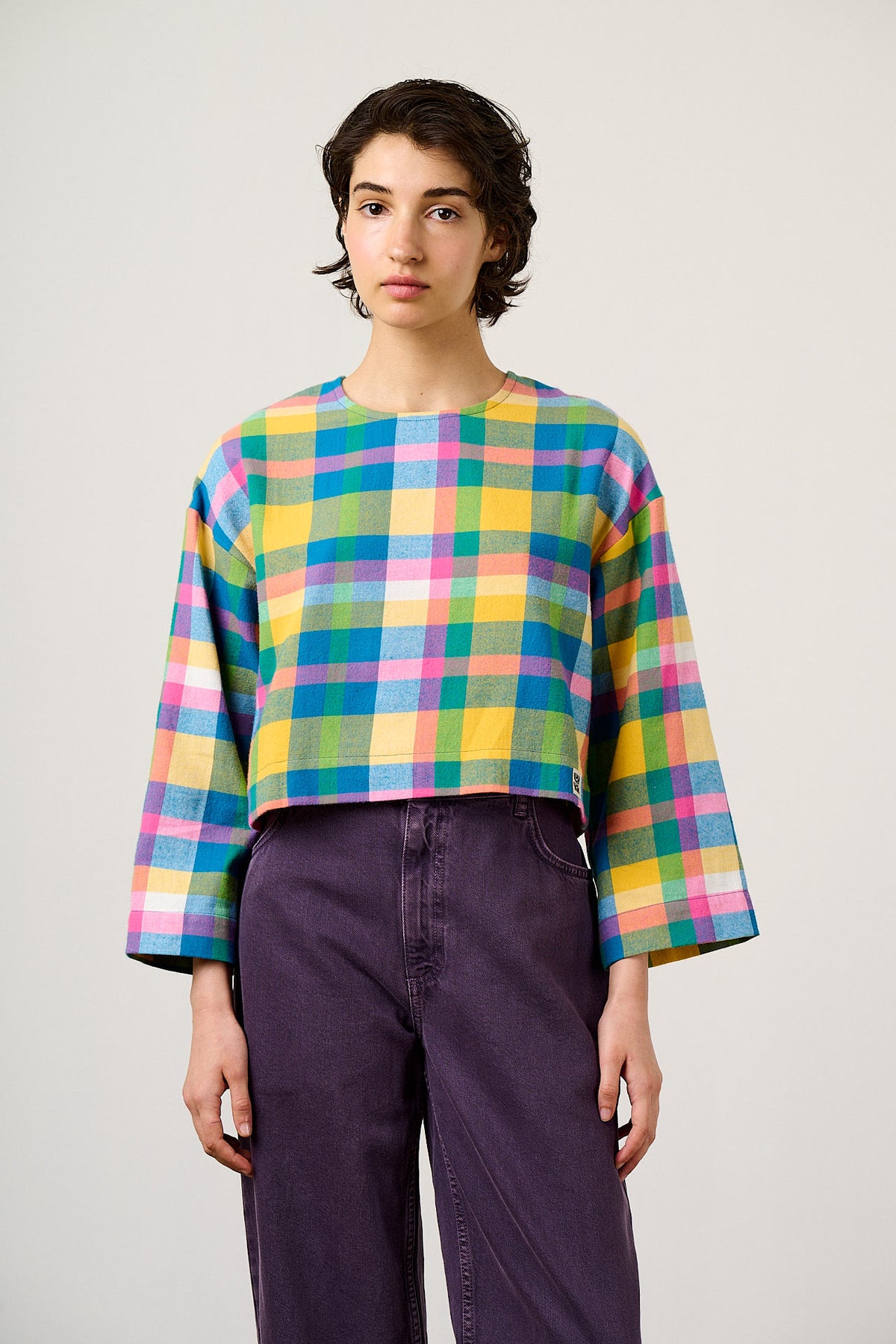 Maisie - Boxy Top Organic Brushed Cotton in Retro Picnic Fun Check