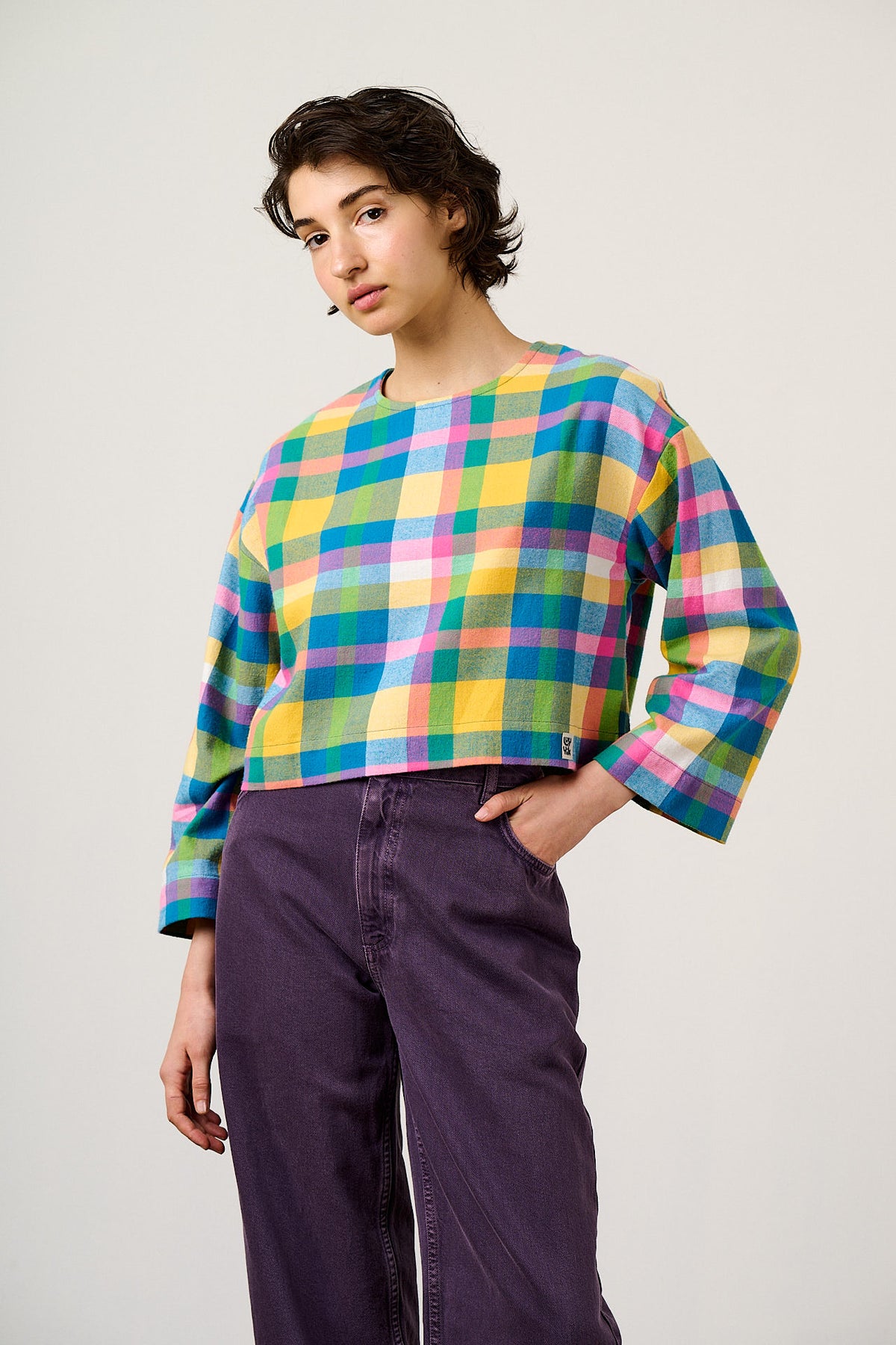 Maisie - Boxy Top Organic Brushed Cotton in Retro Picnic Fun Check