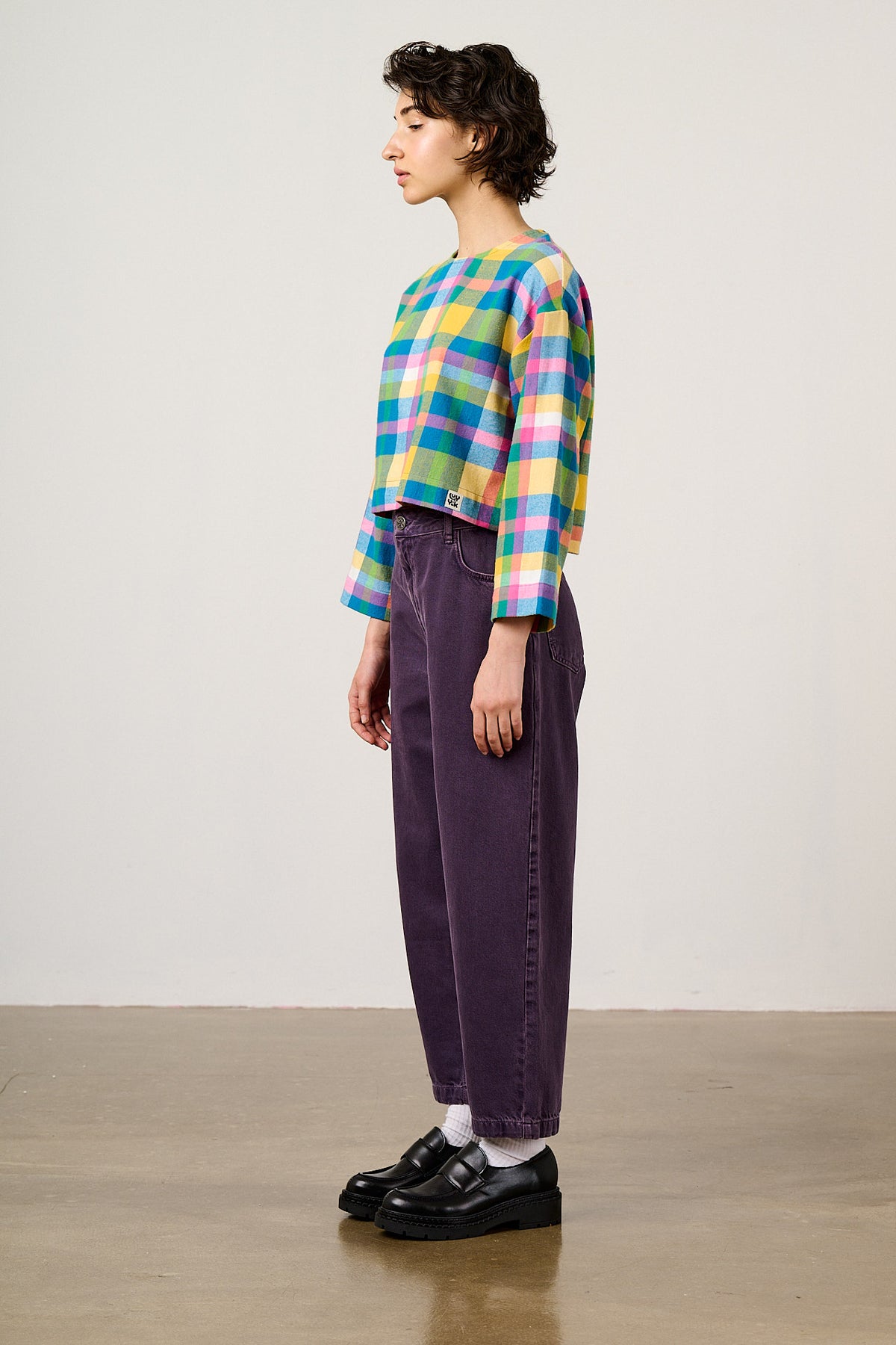 Maisie - Boxy Top Organic Brushed Cotton in Retro Picnic Fun Check