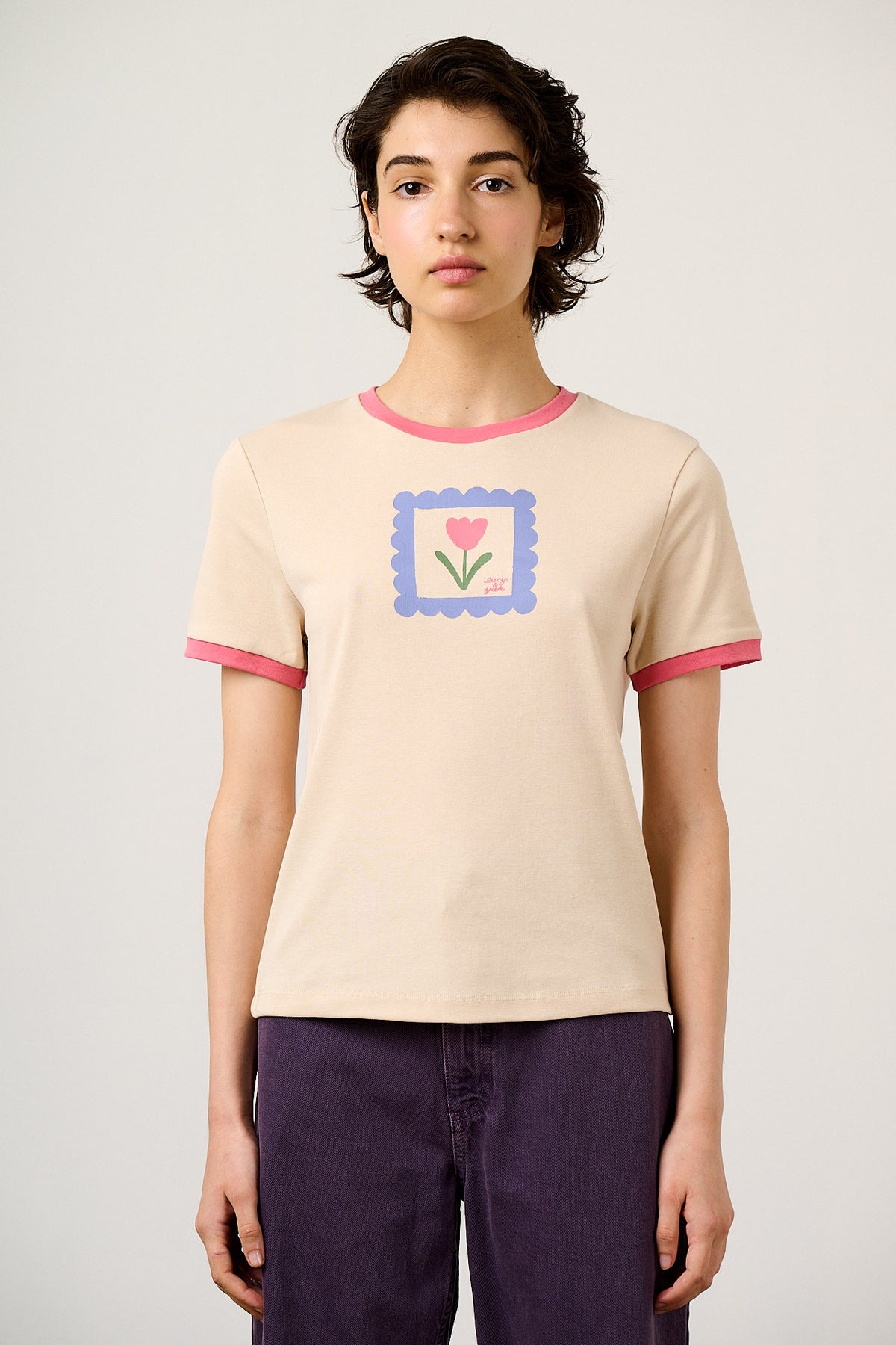 Maya - T-Shirt Organic Cotton in Ecru with Tulip Print