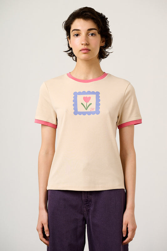 Maya - T-Shirt Organic Cotton in Ecru with Tulip Print