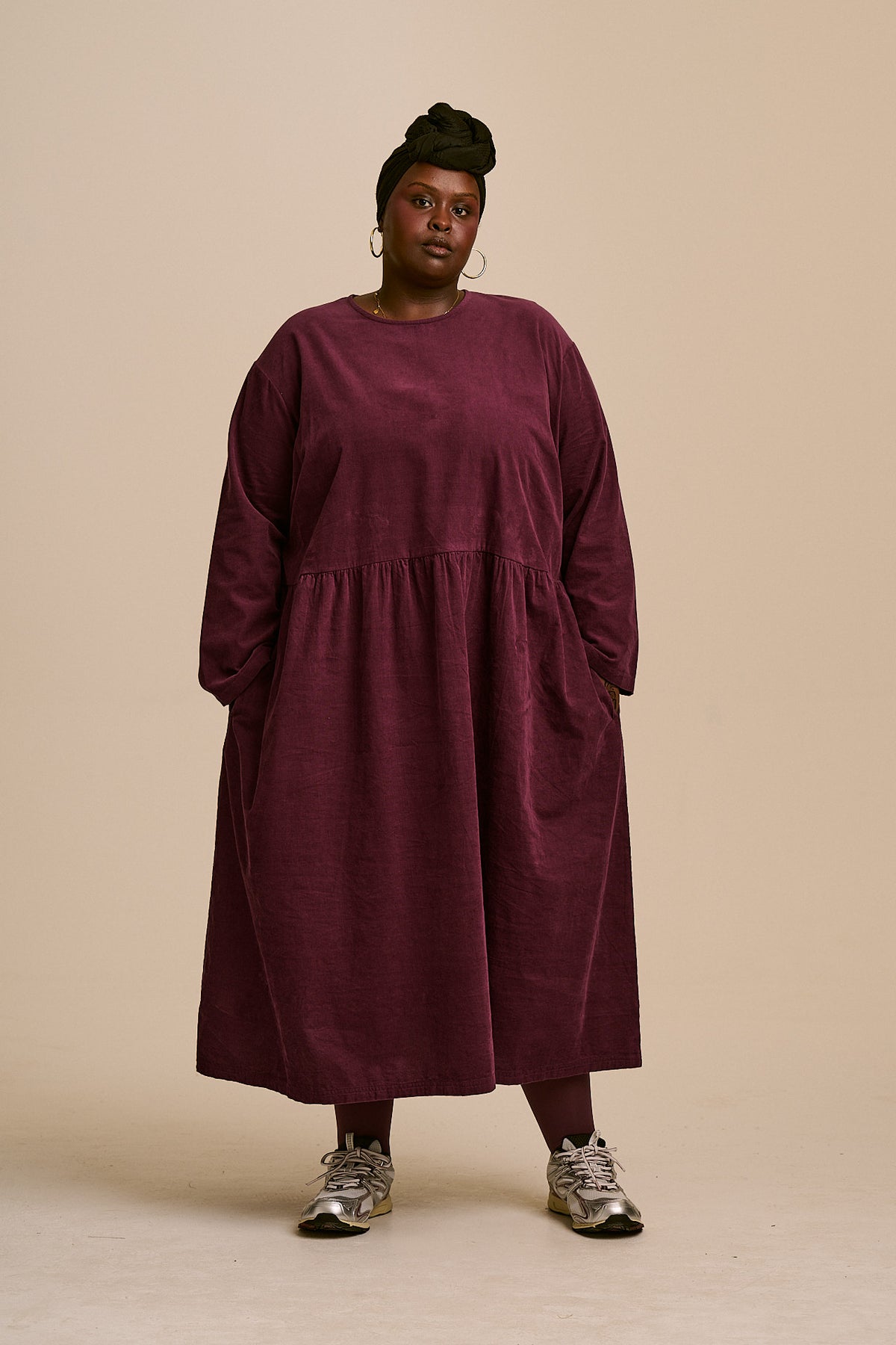 Micah - Organic Corduroy Midi Dress in Grape Wine