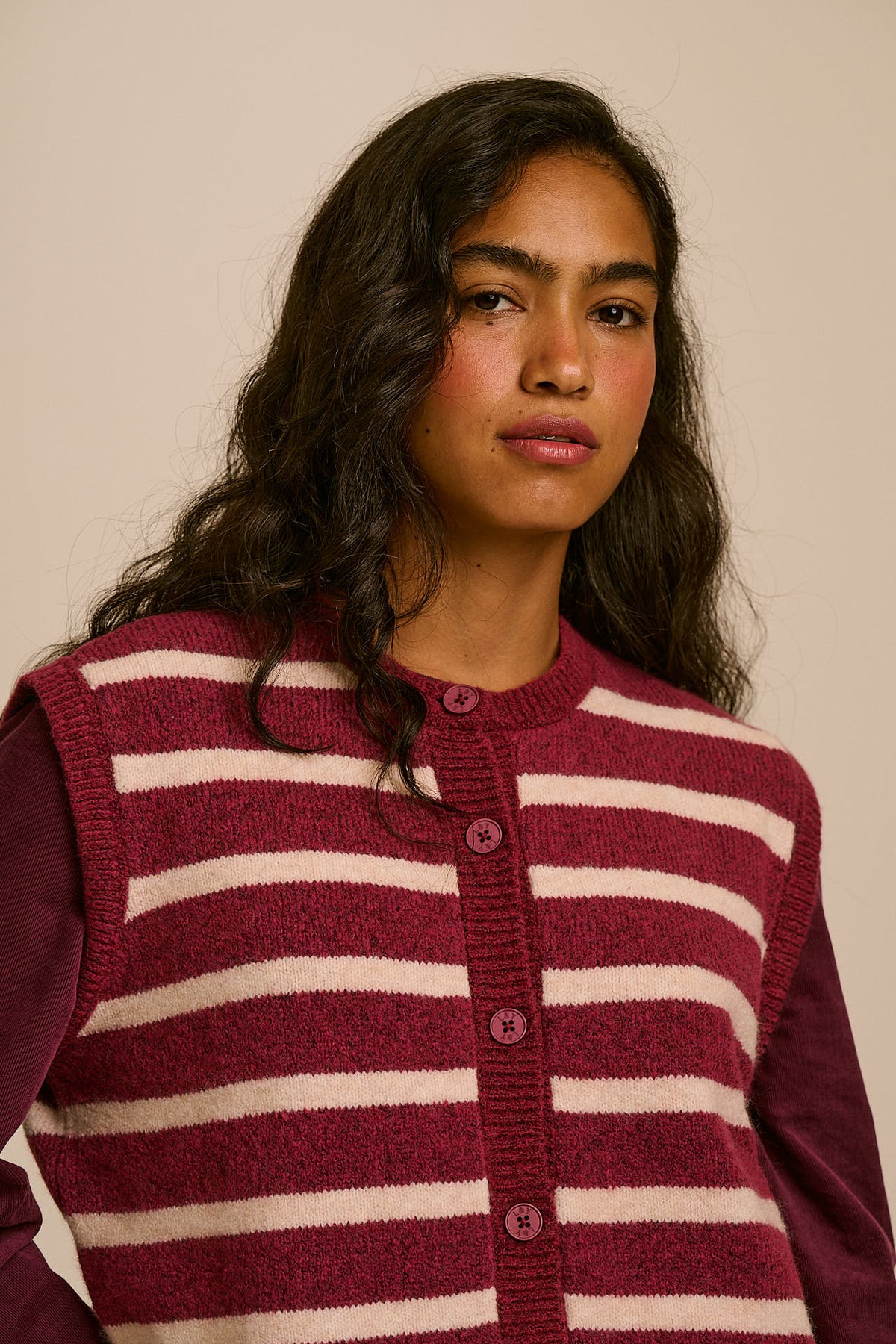 Vivi - Button Up Vest Recycled Polyester Knit in Stripe