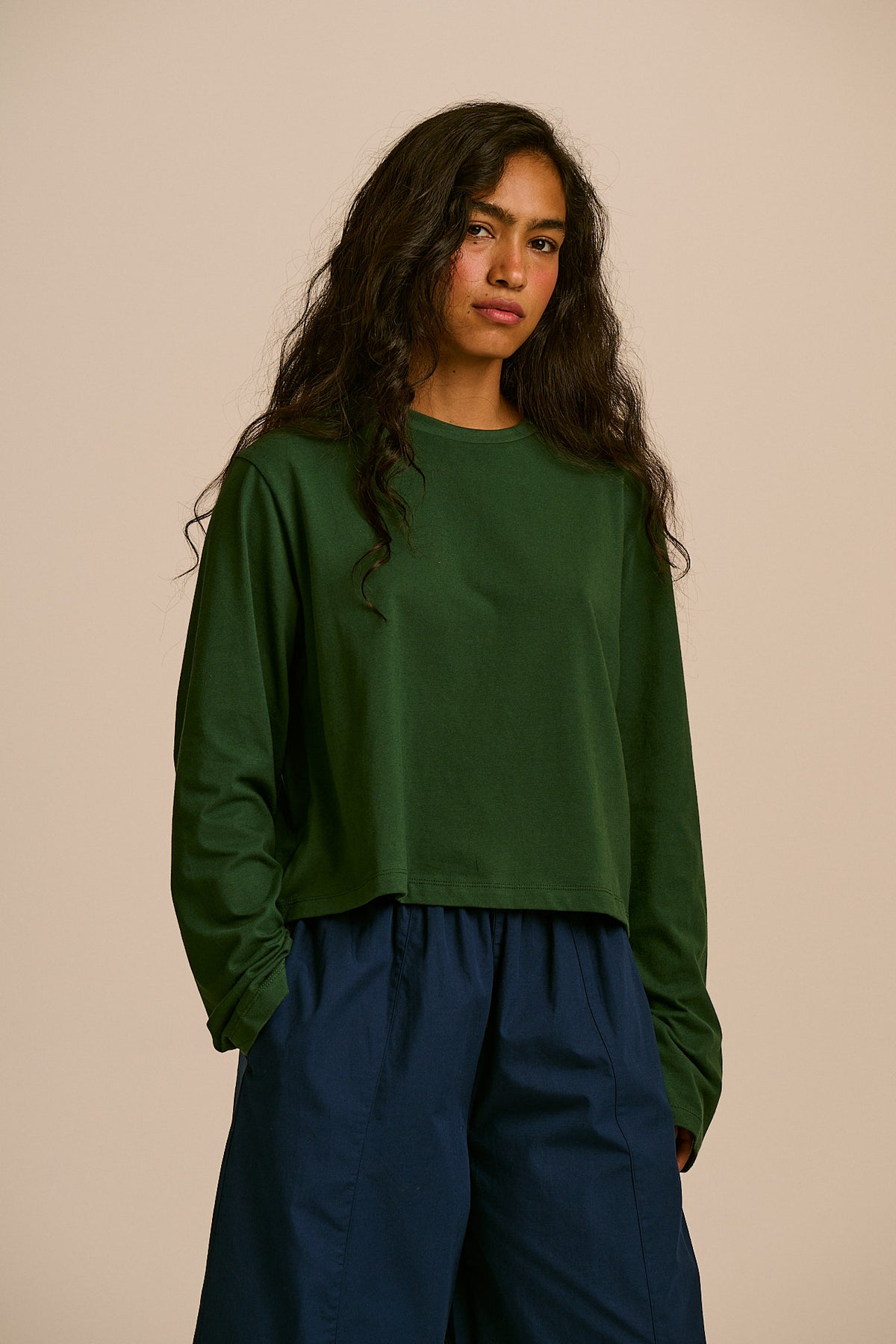 Mio - Long Sleeve T-Shirt Cotton in Dark Green