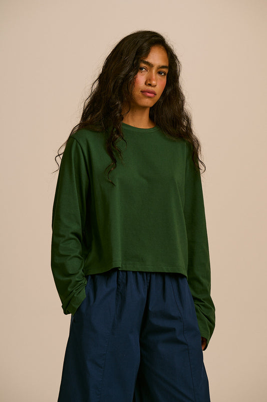 Mio - Long Sleeve T-Shirt Cotton in Dark Green