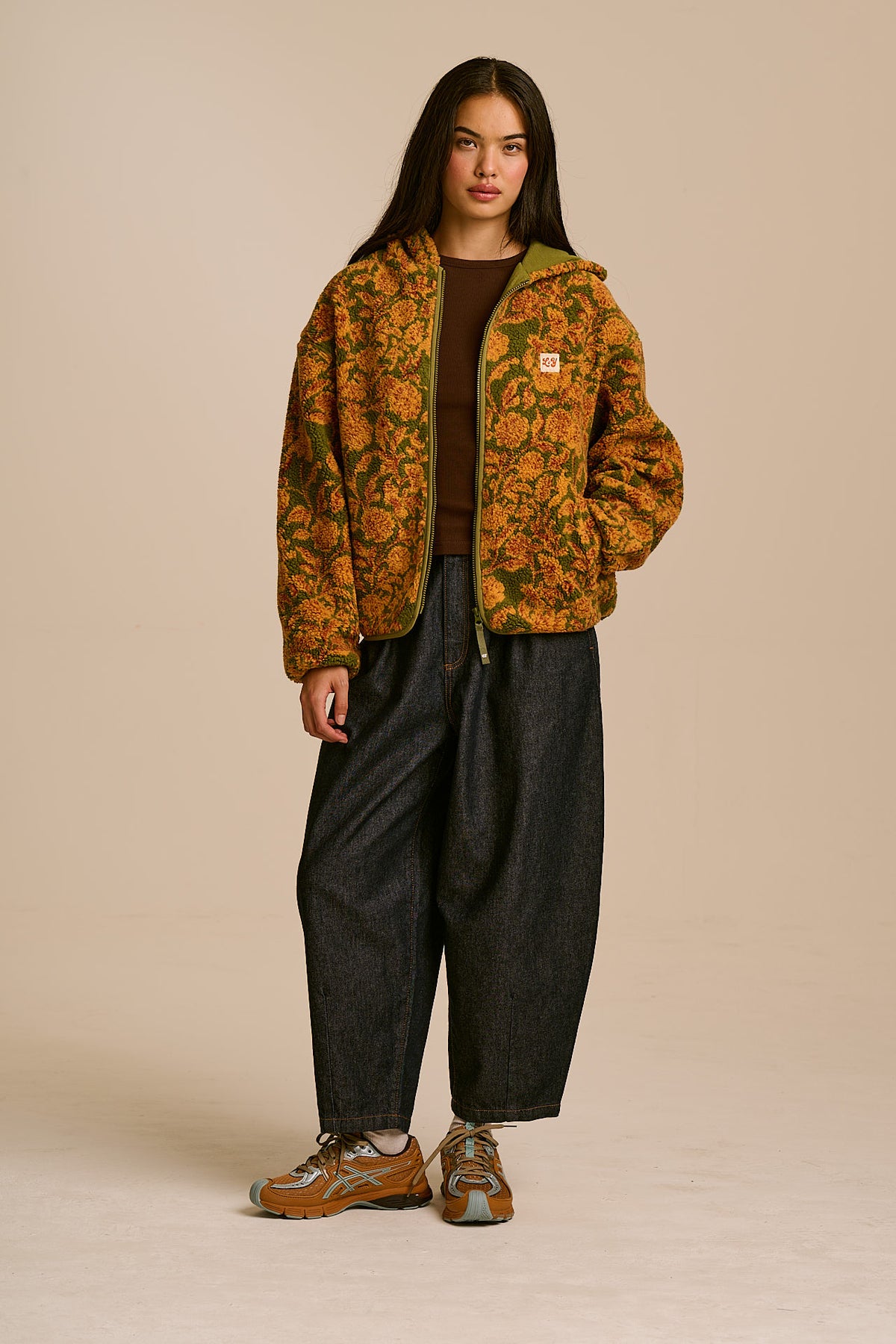 Misha - Borg Fleece Jacket Recycled Polyester in Green Palace Floral