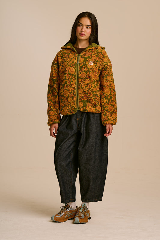 Misha - Borg Fleece Jacket Recycled Polyester in Green Palace Floral