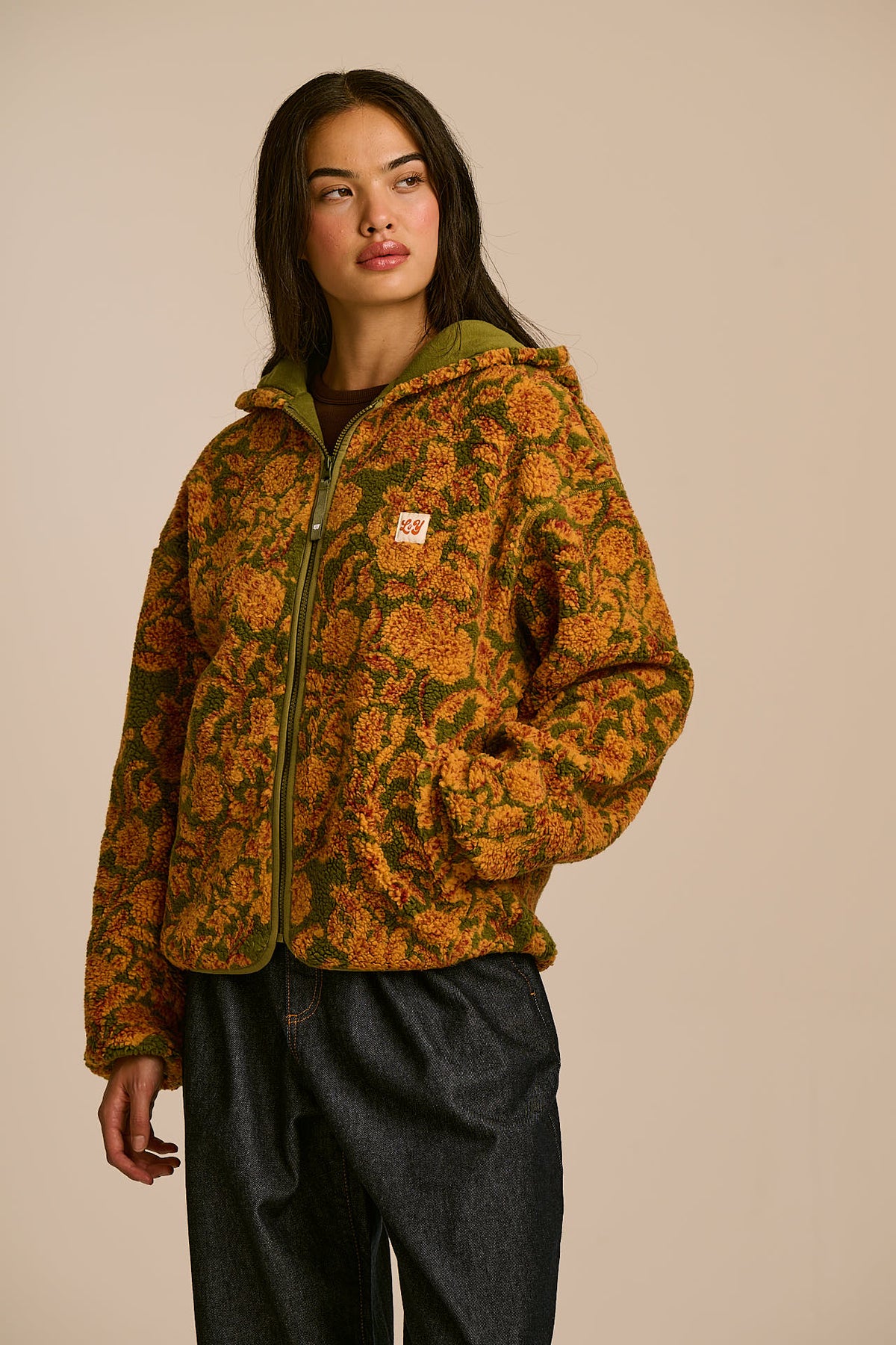 Misha - Borg Fleece Jacket Recycled Polyester in Green Palace Floral