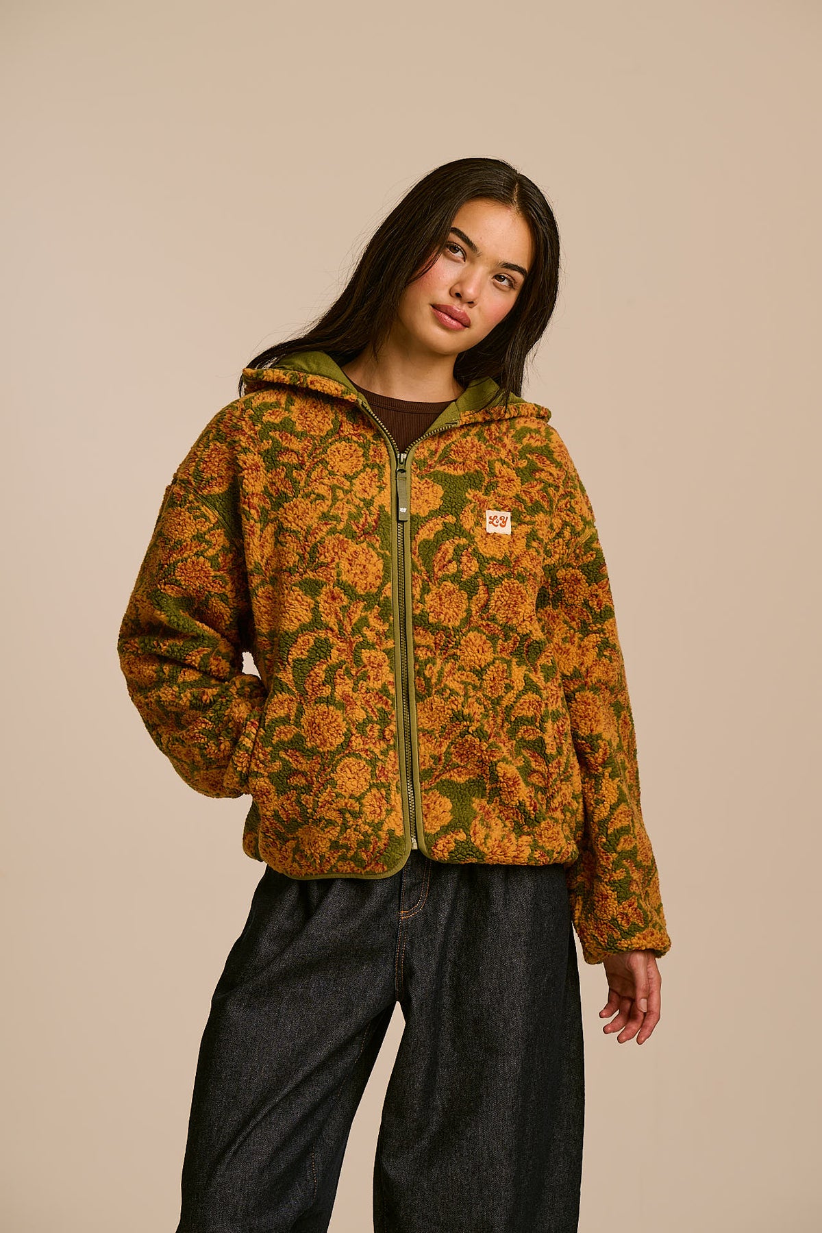 Misha - Borg Fleece Jacket Recycled Polyester in Green Palace Floral