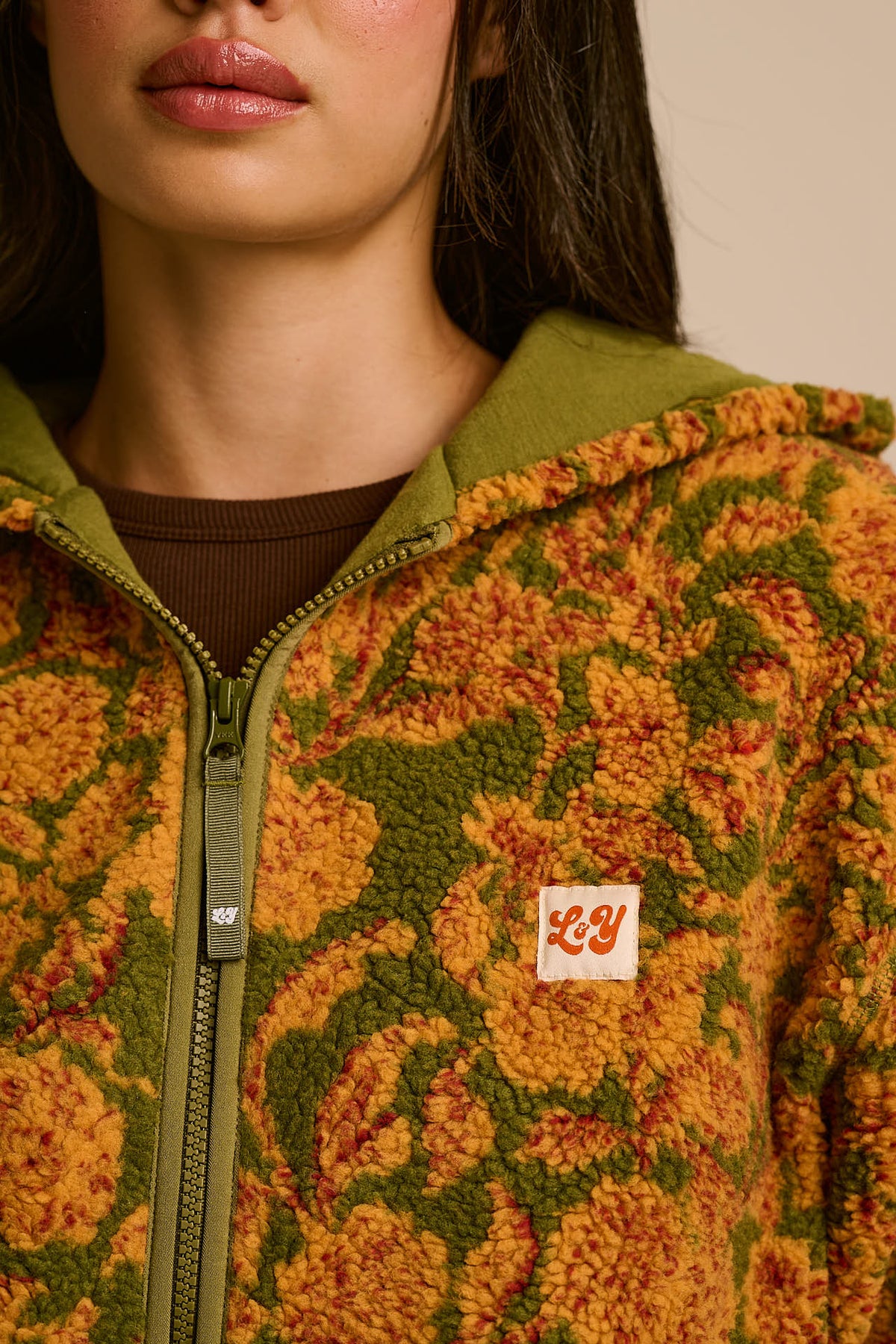 Misha - Borg Fleece Jacket Recycled Polyester in Green Palace Floral