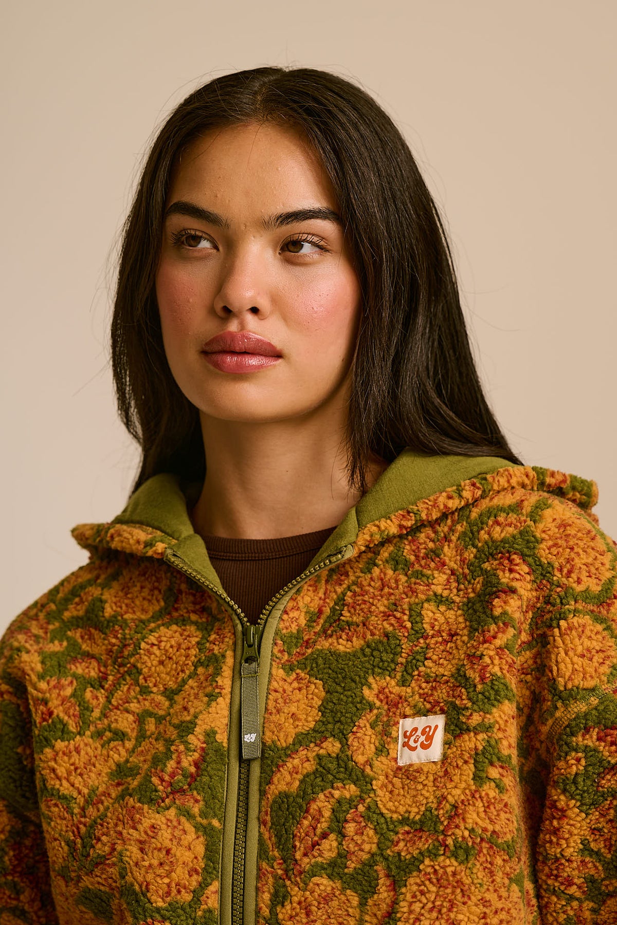 Misha - Borg Fleece Jacket Recycled Polyester in Green Palace Floral
