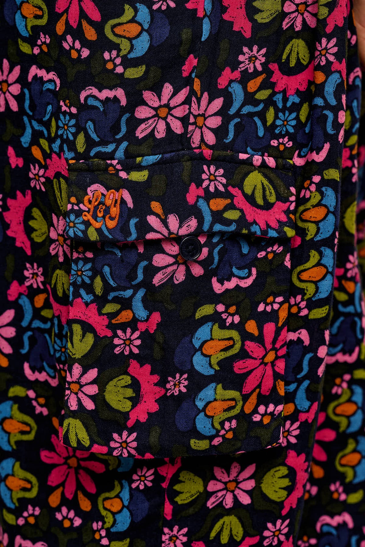 Miyada - Cotton Balloon Leg Dungarees in Blue Artisan Floral Patchwork