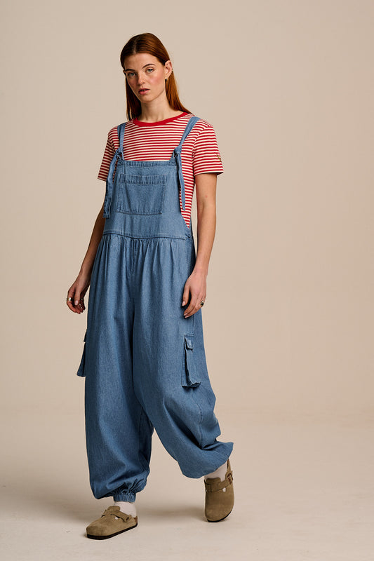 Miyada - Cuffed Leg Dungarees Organic Cotton Denim in Light Wash Blue