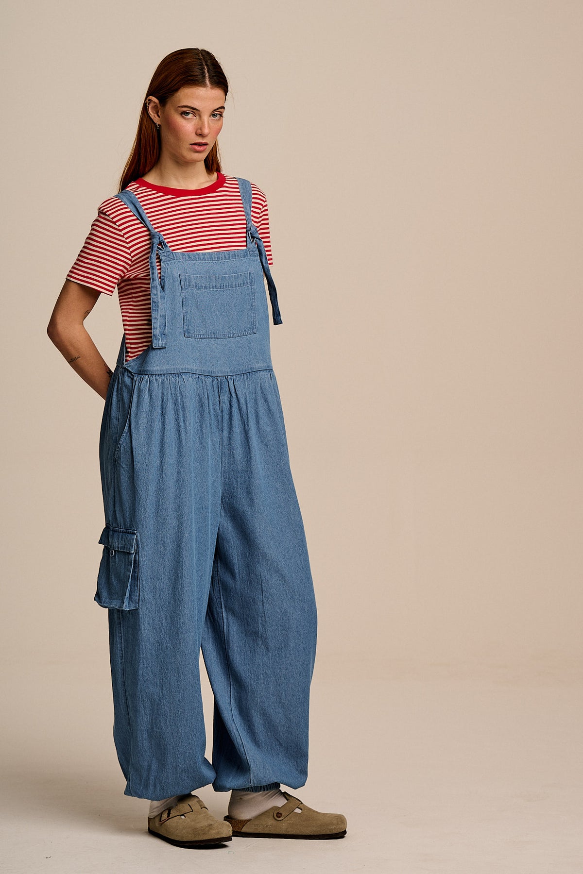 Miyada - Cuffed Leg Dungarees Organic Cotton Denim in Light Wash Blue