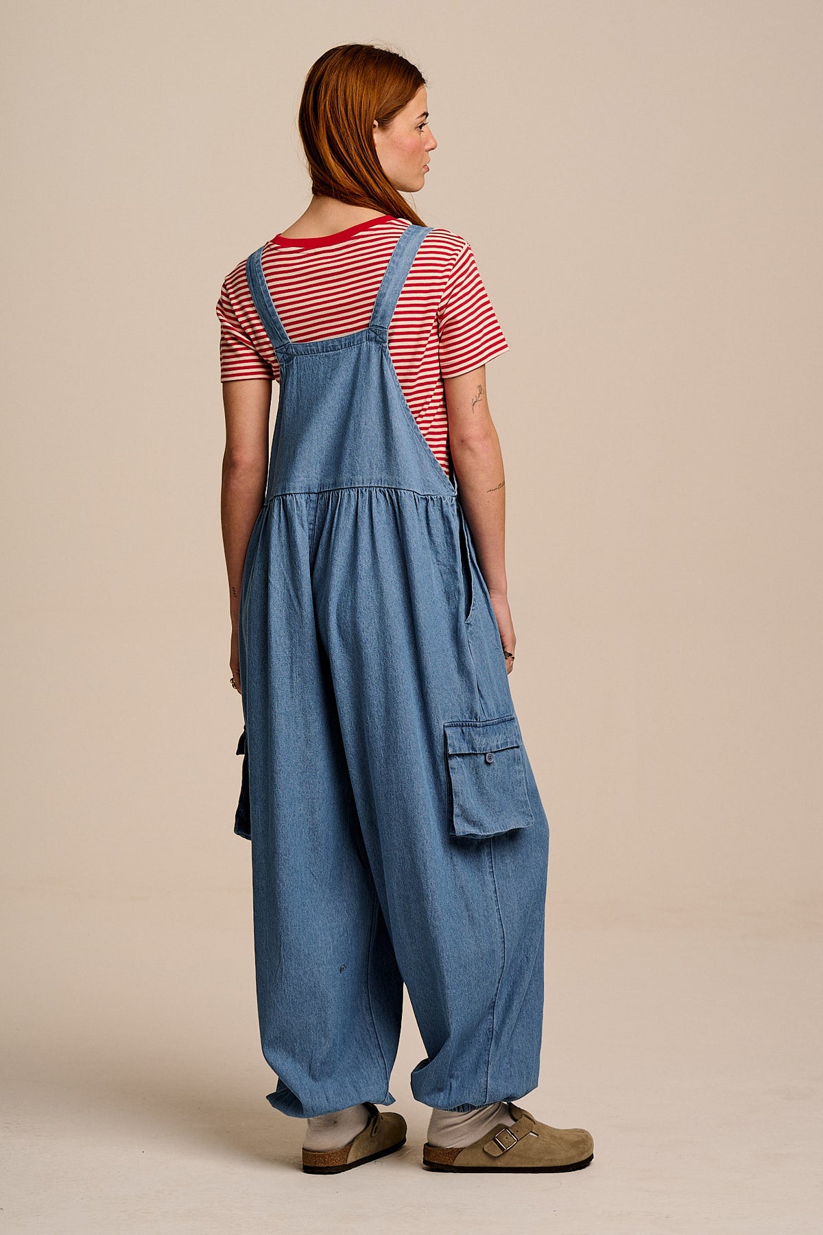 Miyada - Cuffed Leg Dungarees Organic Cotton Denim in Light Wash Blue