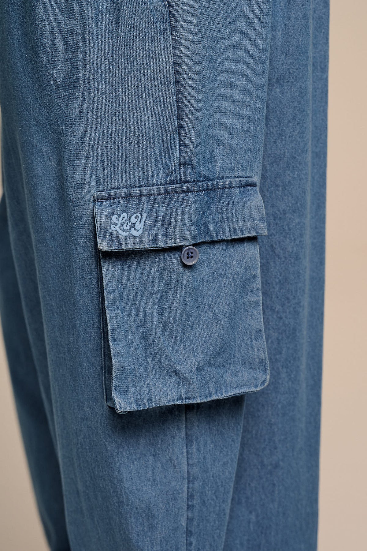 Miyada - Cuffed Leg Dungarees Organic Cotton Denim in Light Wash Blue