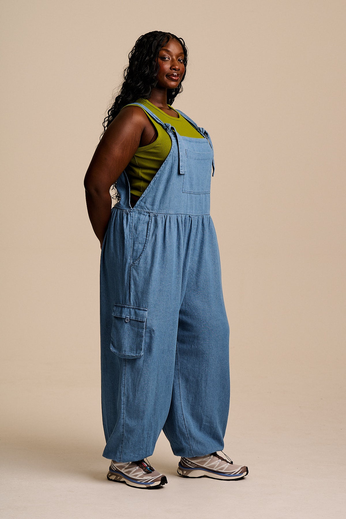 Miyada - Cuffed Leg Dungarees Organic Cotton Denim in Light Wash Blue